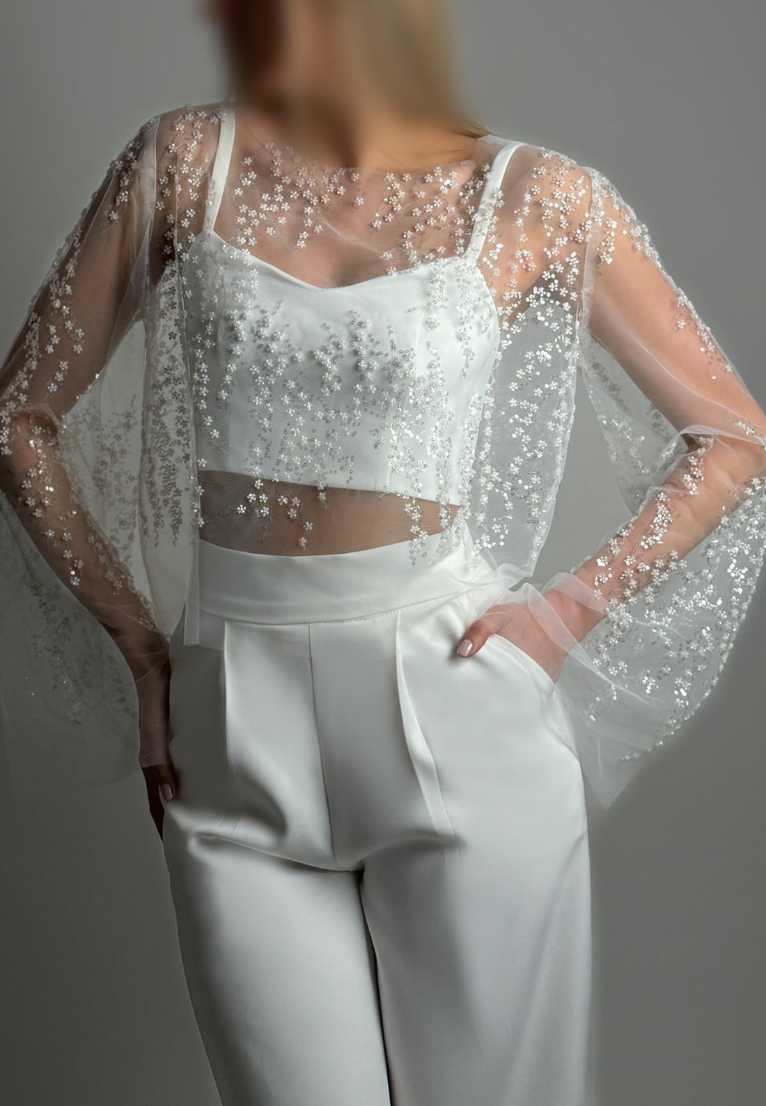 Scoop Spaghetti Straps Appliques Two Piece Jumpsuit