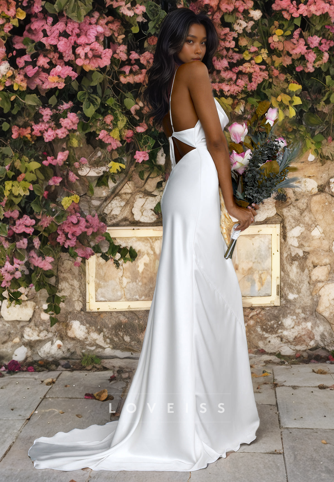 Scoop Spaghetti Straps Backless Mermaid Beach Wedding Dress