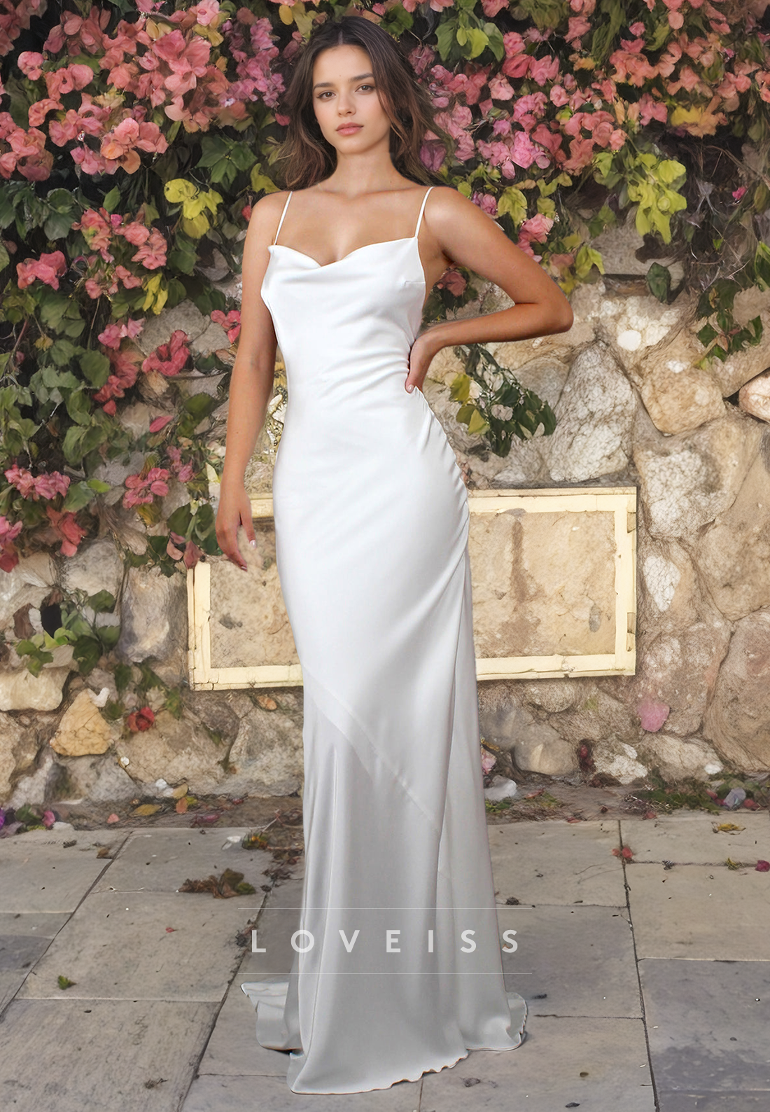 Scoop Spaghetti Straps Backless Mermaid Beach Wedding Dress