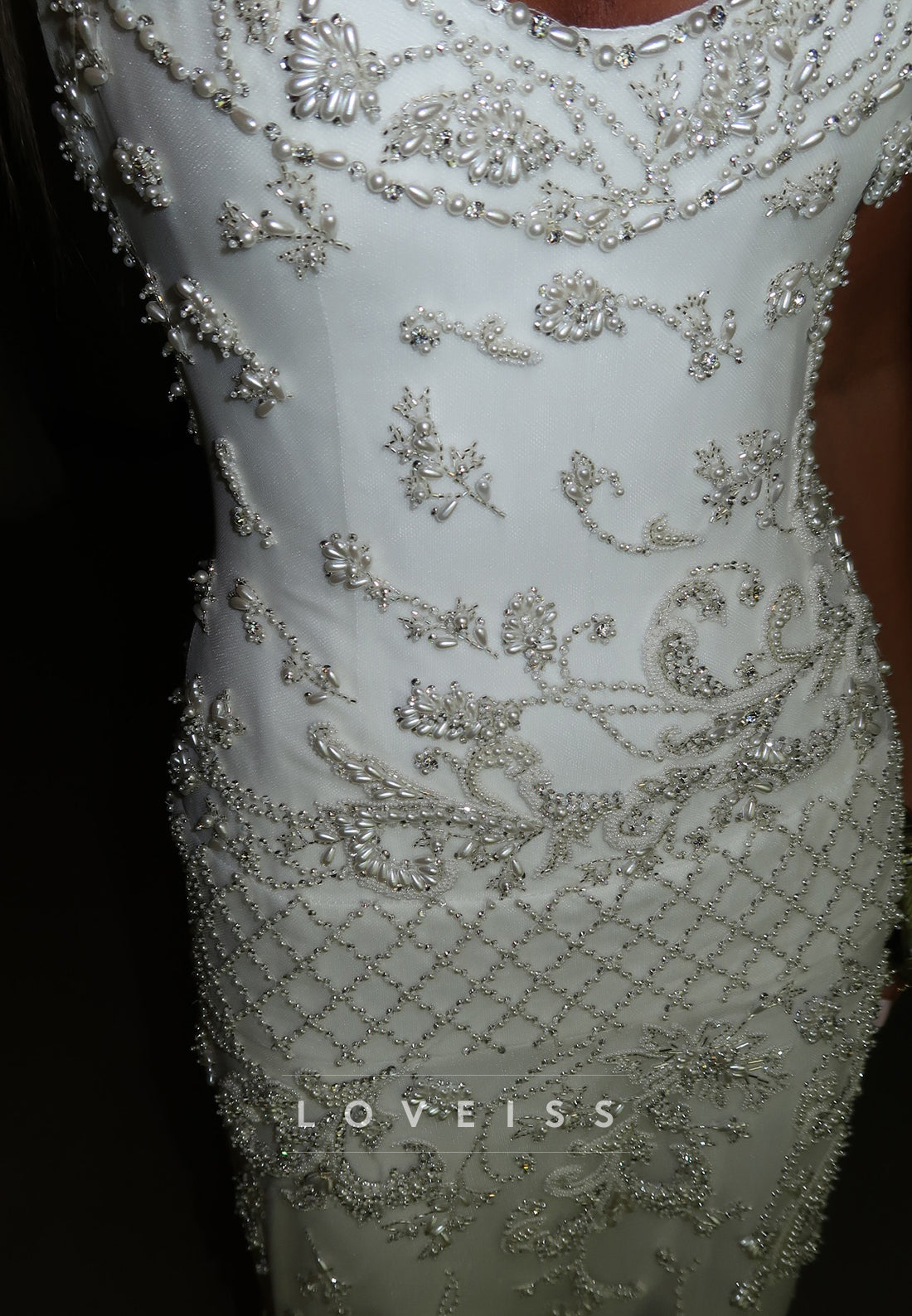 Scoop Spaghetti Straps Beaded Sheath Prom Dress