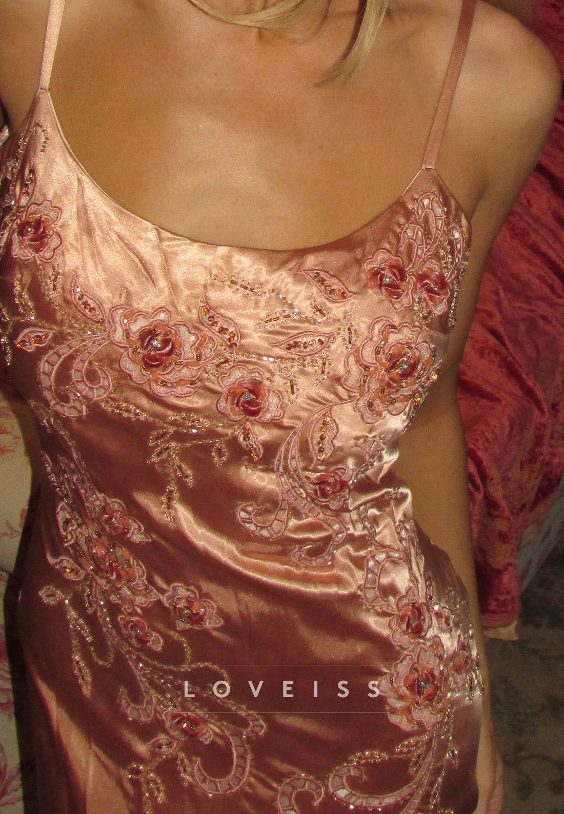 Scoop Spaghetti Straps Floral Embellished A-Line Prom Dress