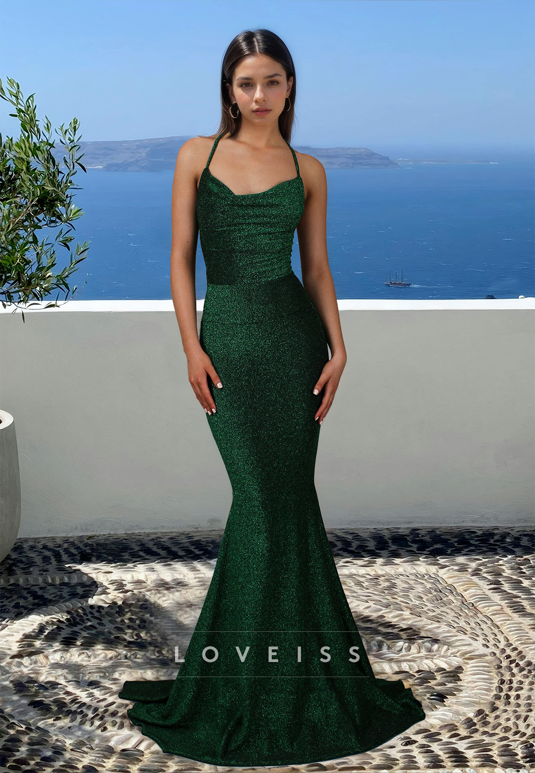 Scoop Spaghetti Straps Lace-Up Sleek Mermaid Formal Dress