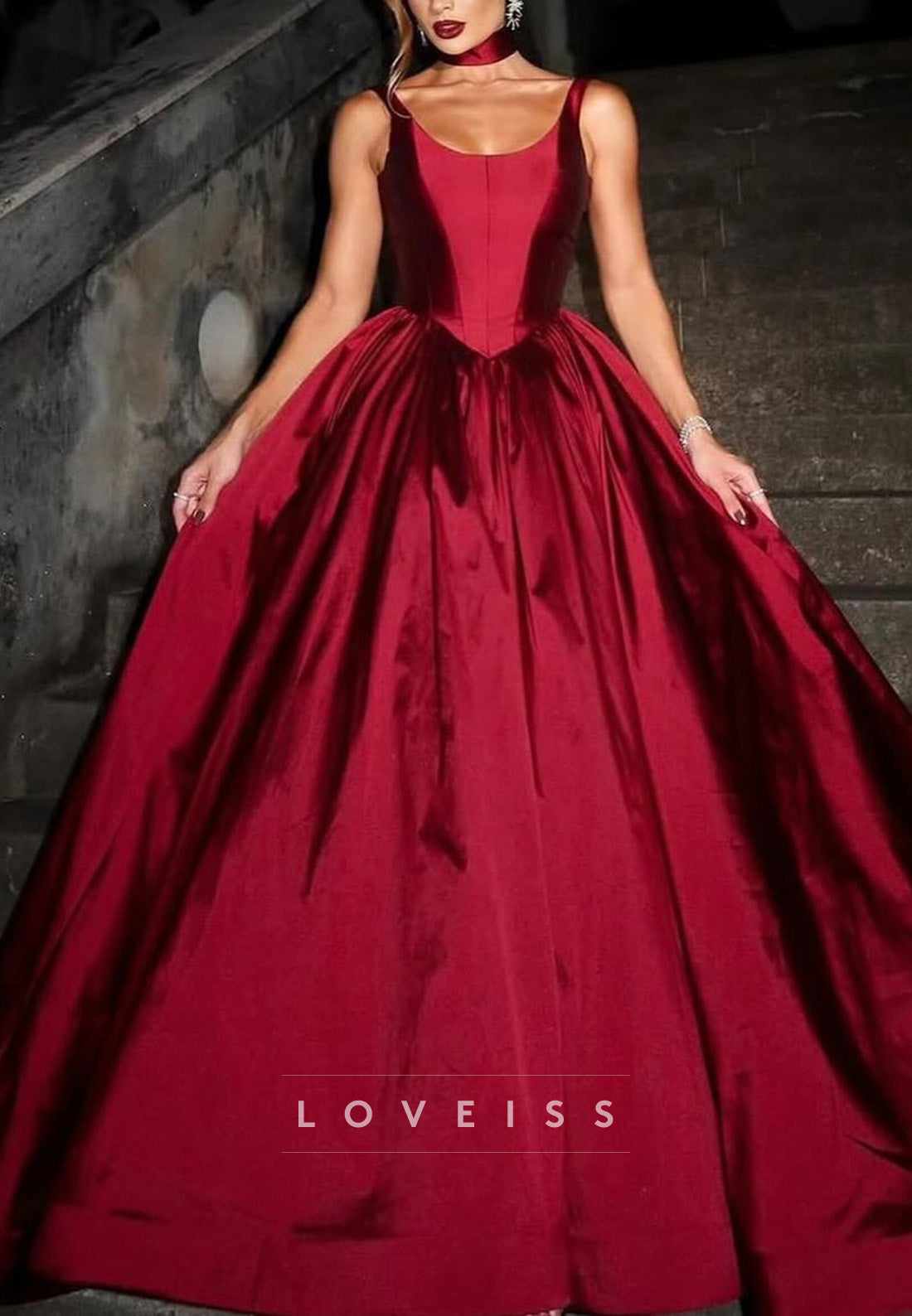 Scoop Spaghetti Straps Pleated Prom Dress A-Line Evening Dress