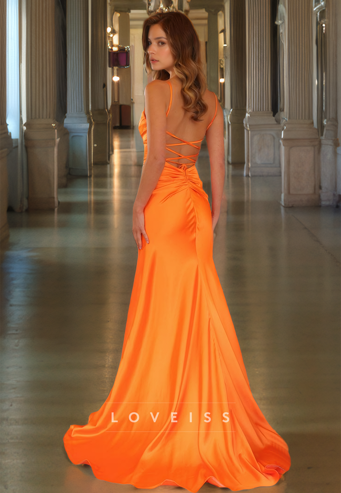 Scoop Spaghetti Straps Ruched Sleek Mermaid Prom Dress