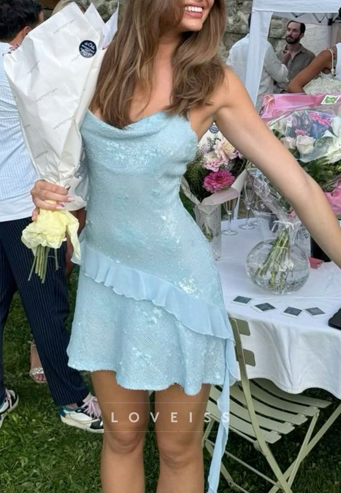 Scoop Spaghetti Straps Sequins A-Line Party Homecoming Dress