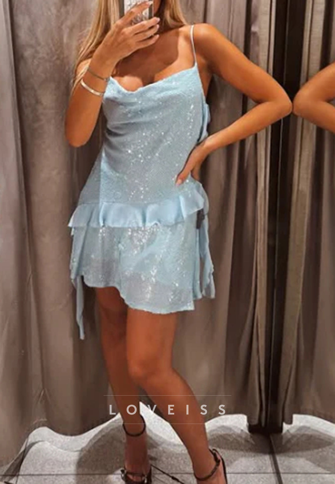 Scoop Spaghetti Straps Sequins A-Line Party Homecoming Dress
