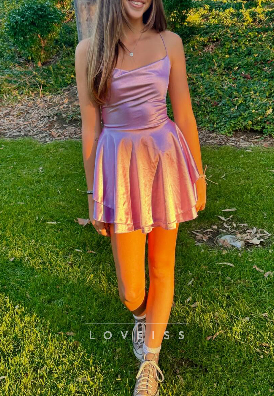Scoop Spaghetti Straps Sleek A-Line Party Homecoming Dress
