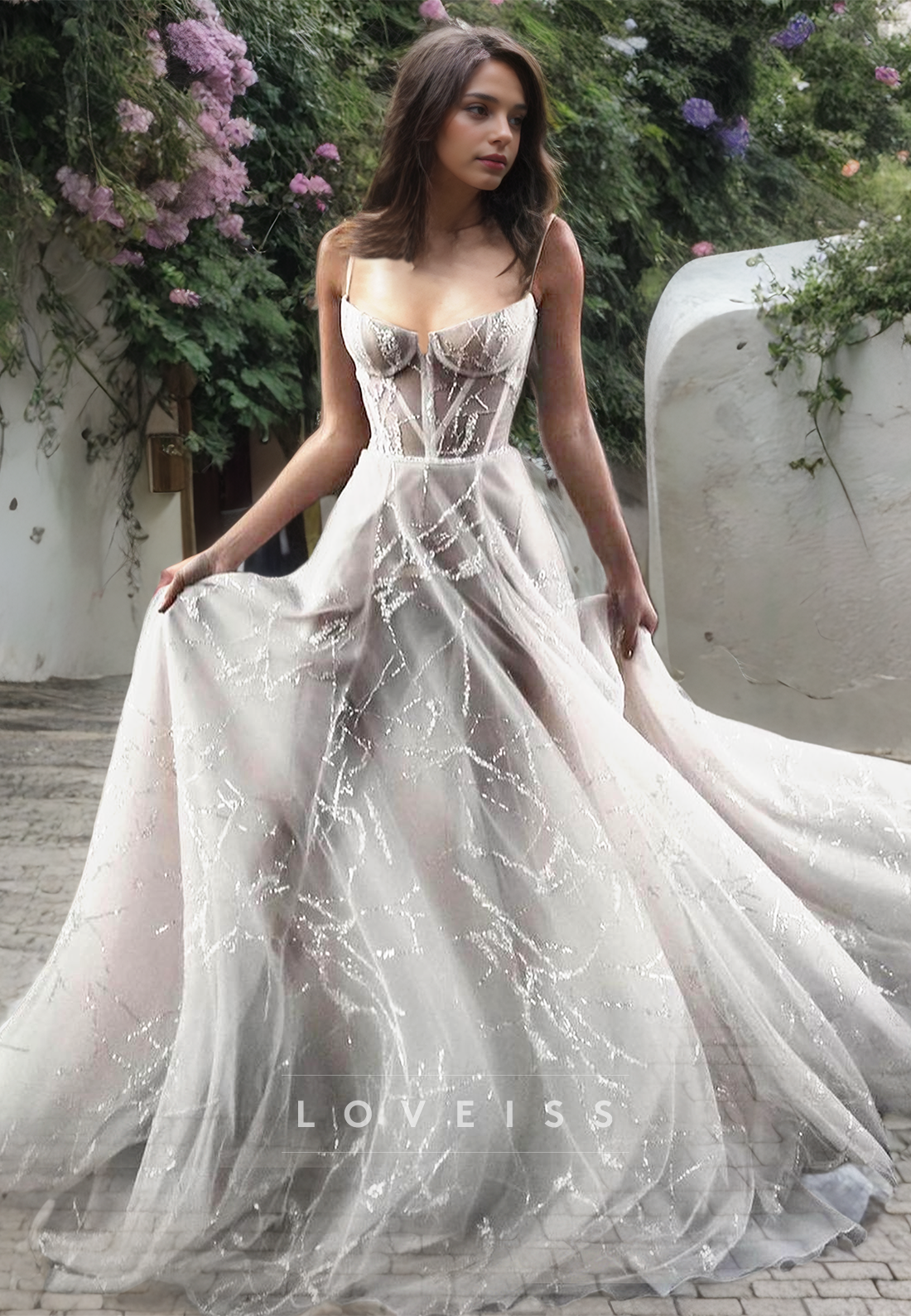 Sweetheart Strapless Appliques Sheer Beach Wedding Dress