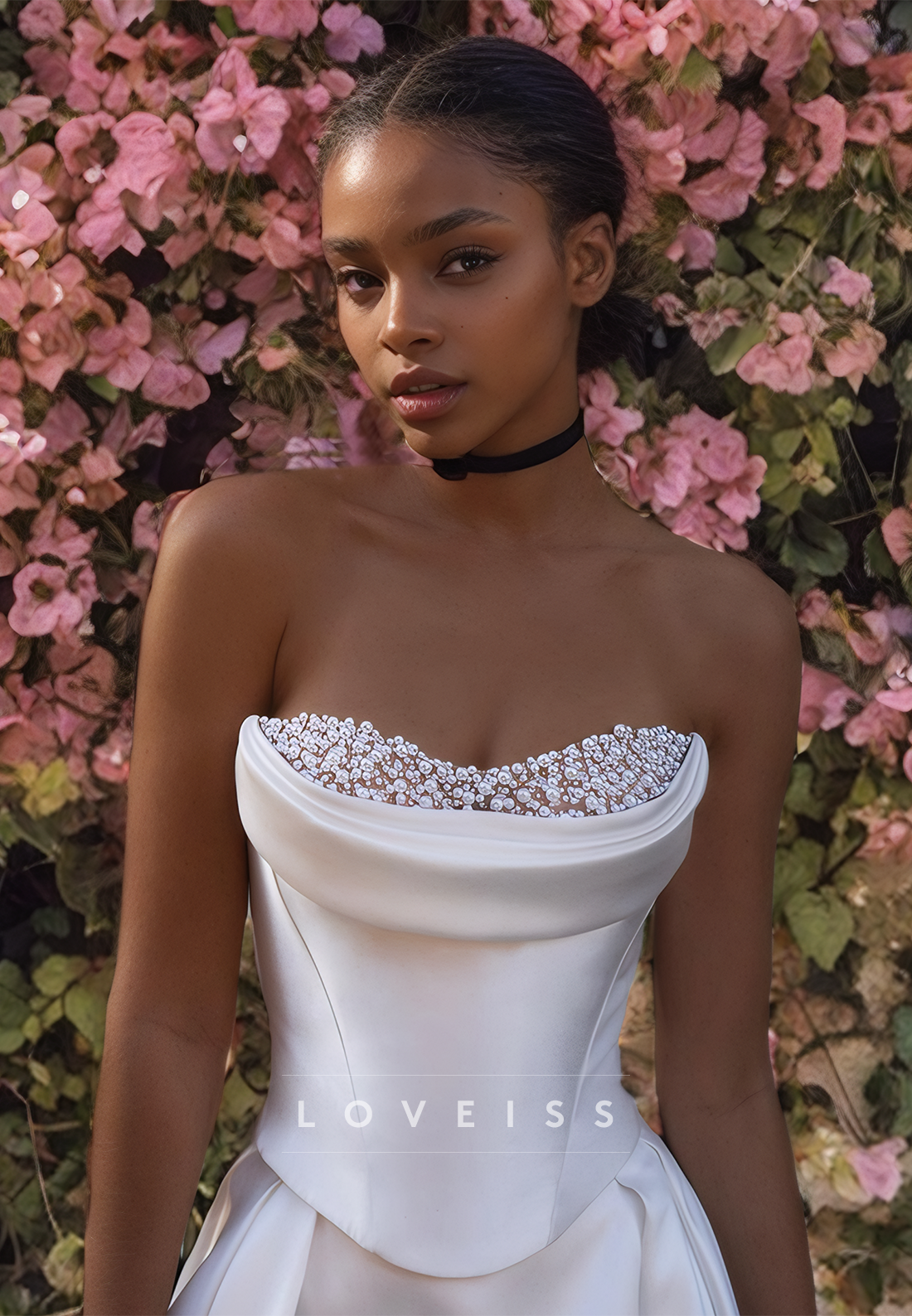 Scoop Strapless Beaded High Slit A-Line Wedding Dress