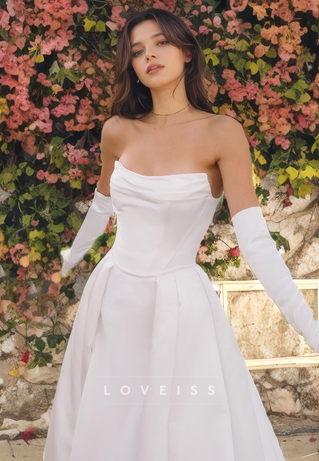 Scoop Strapless Pleated A-Line Beach Wedding Dress