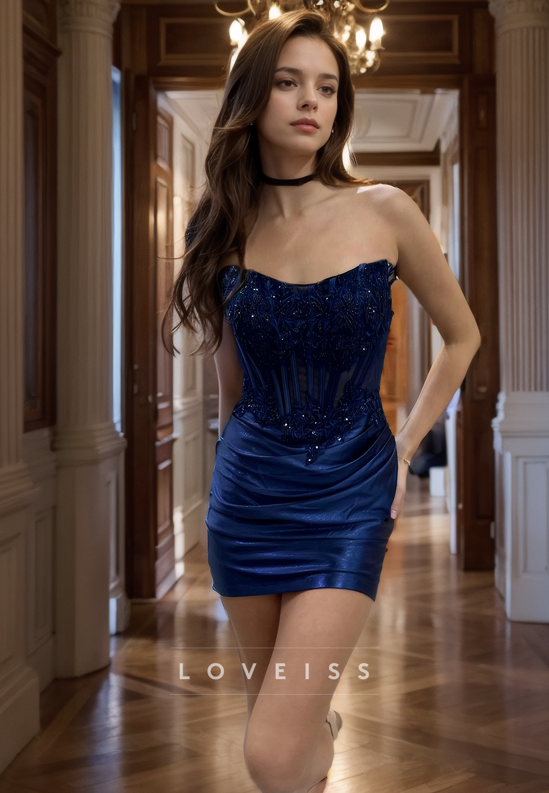 Scoop Strapless Sheath Appliques Bodycon Short Homecoming Dress