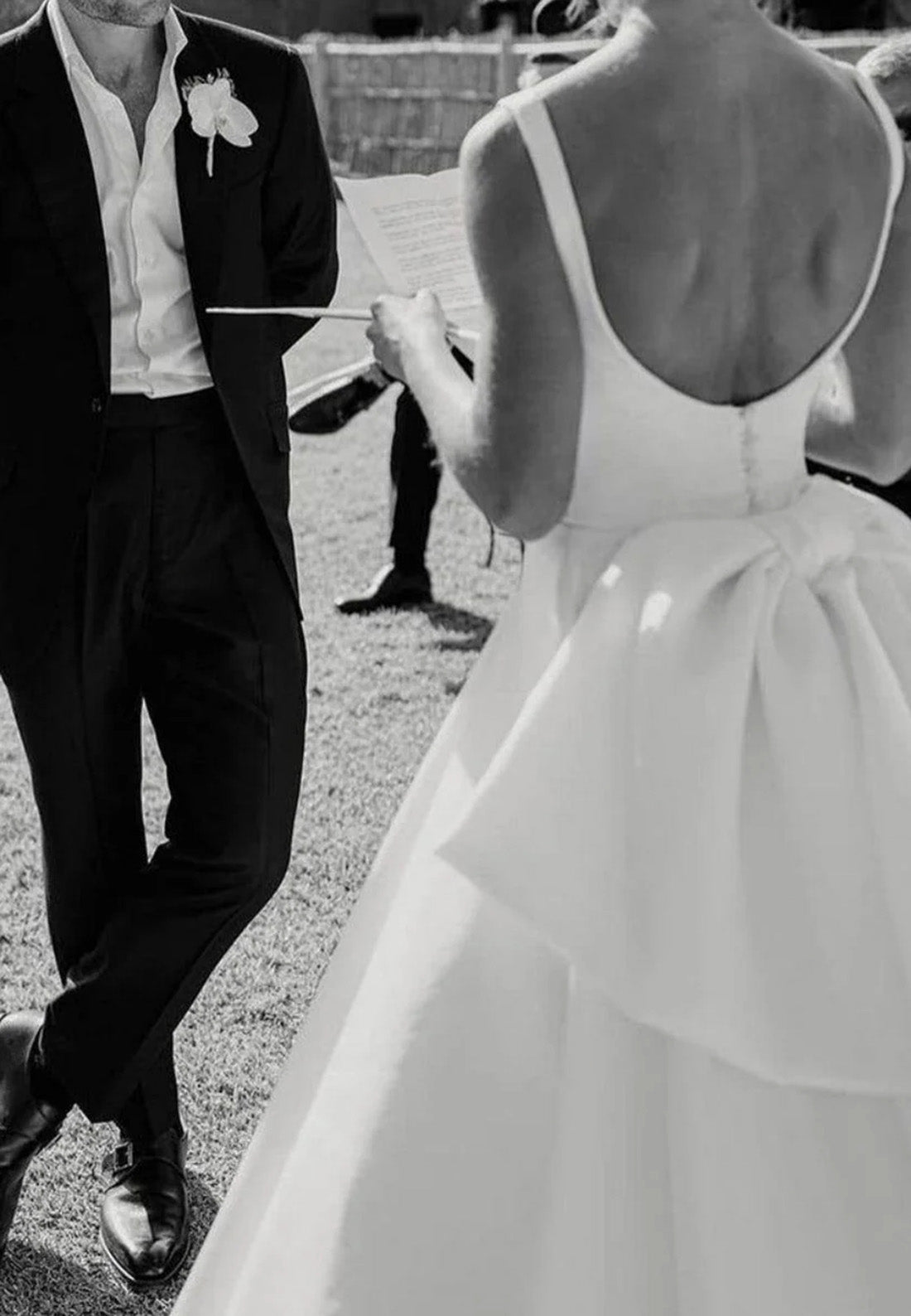 Scoop Straps Backless Bowknot Sleek Satin A-Line Wedding Dress