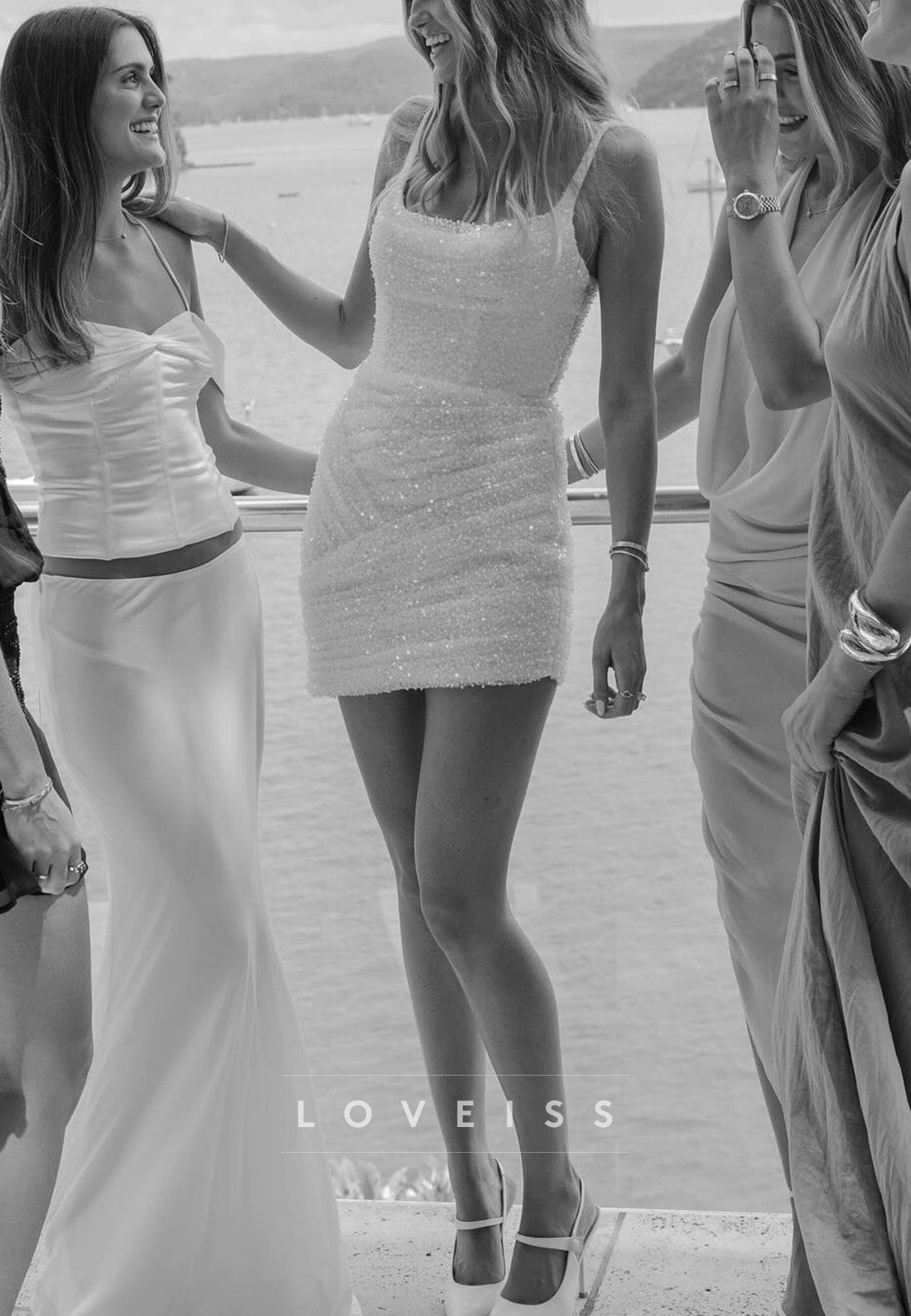 Scoop Straps Beaded Embroidery Short Sheath Wedding Dress