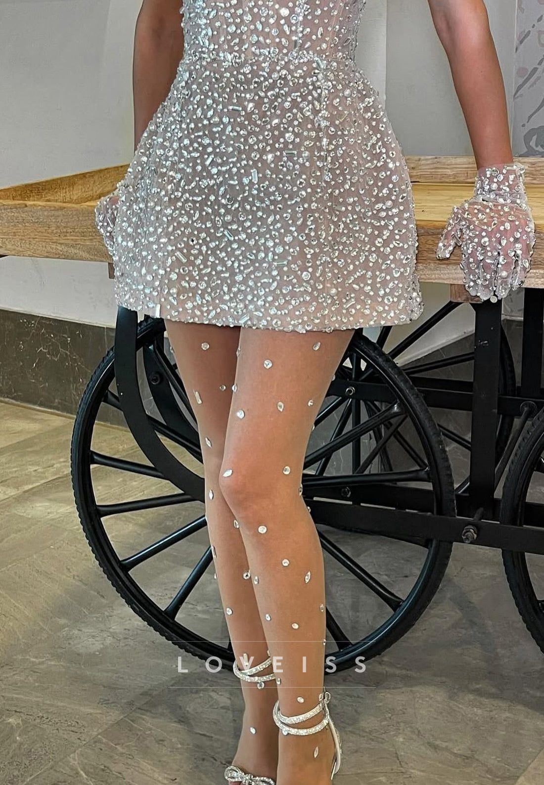 Scoop Straps Beaded Sparkly Short A-Line Party Homecoming Dress
