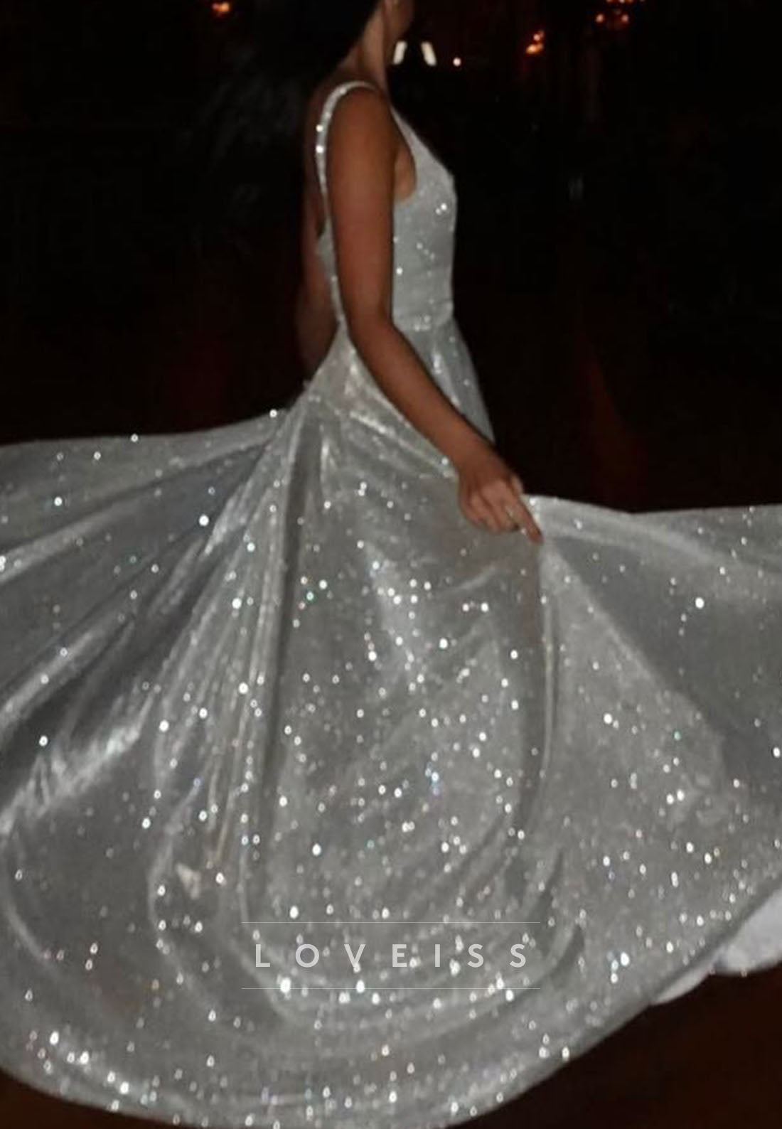 Scoop Straps Evening Dress Sparkly A-Line Prom Dress