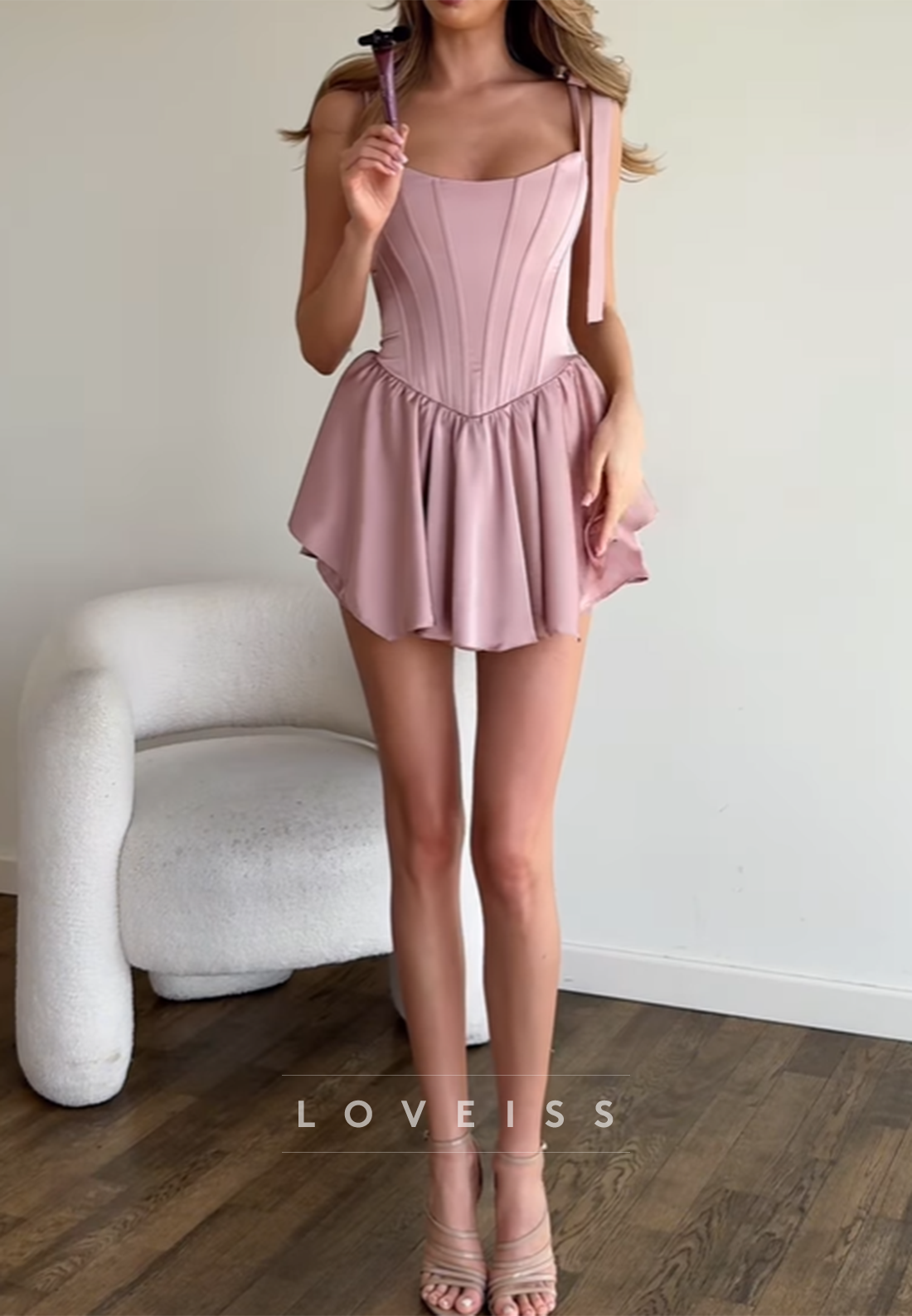 Scoop Straps Pleated Corset A-Line Party Homecoming Dress