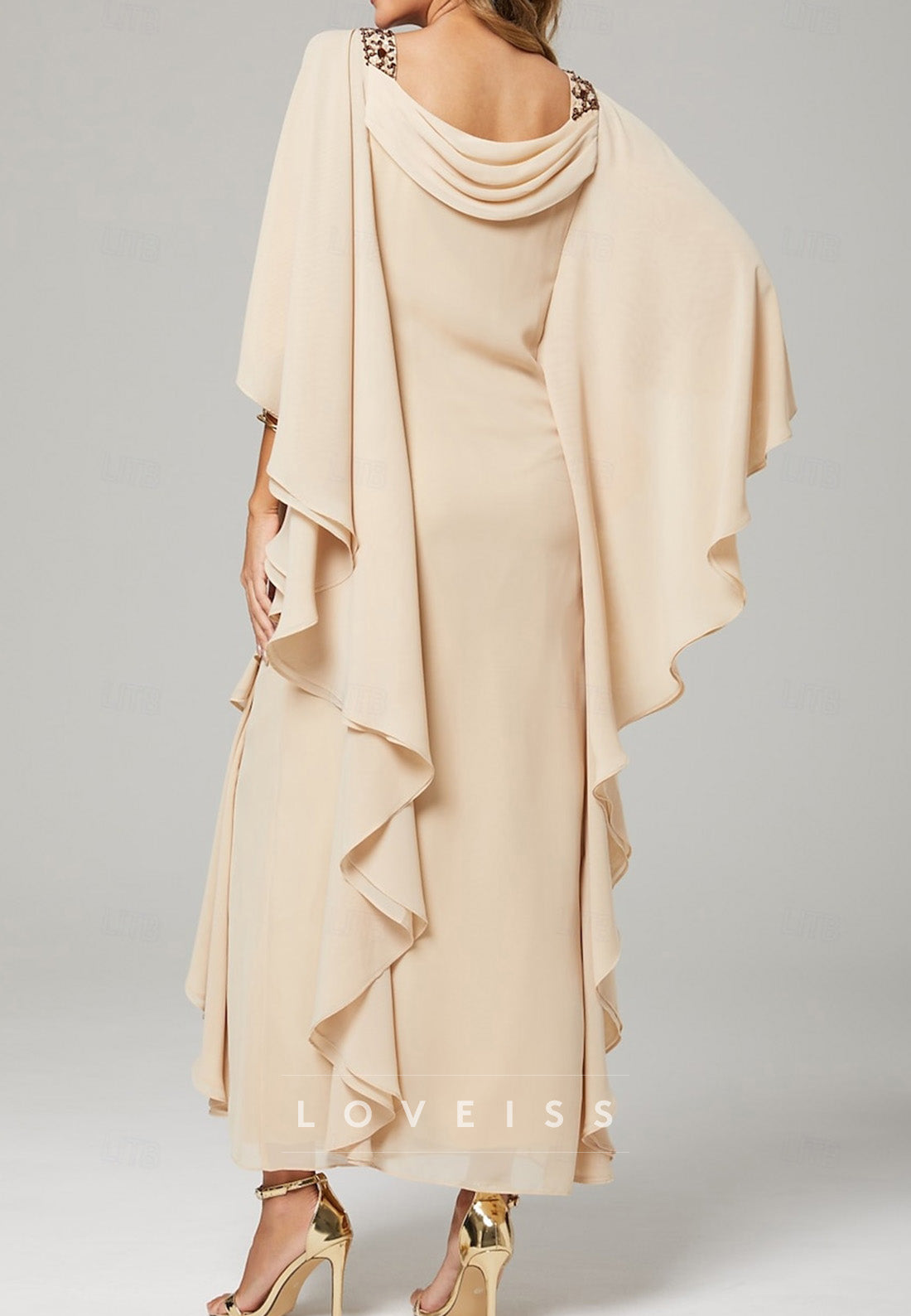 Scoop Straps Ruffled Sheath Mother of Bride Dress