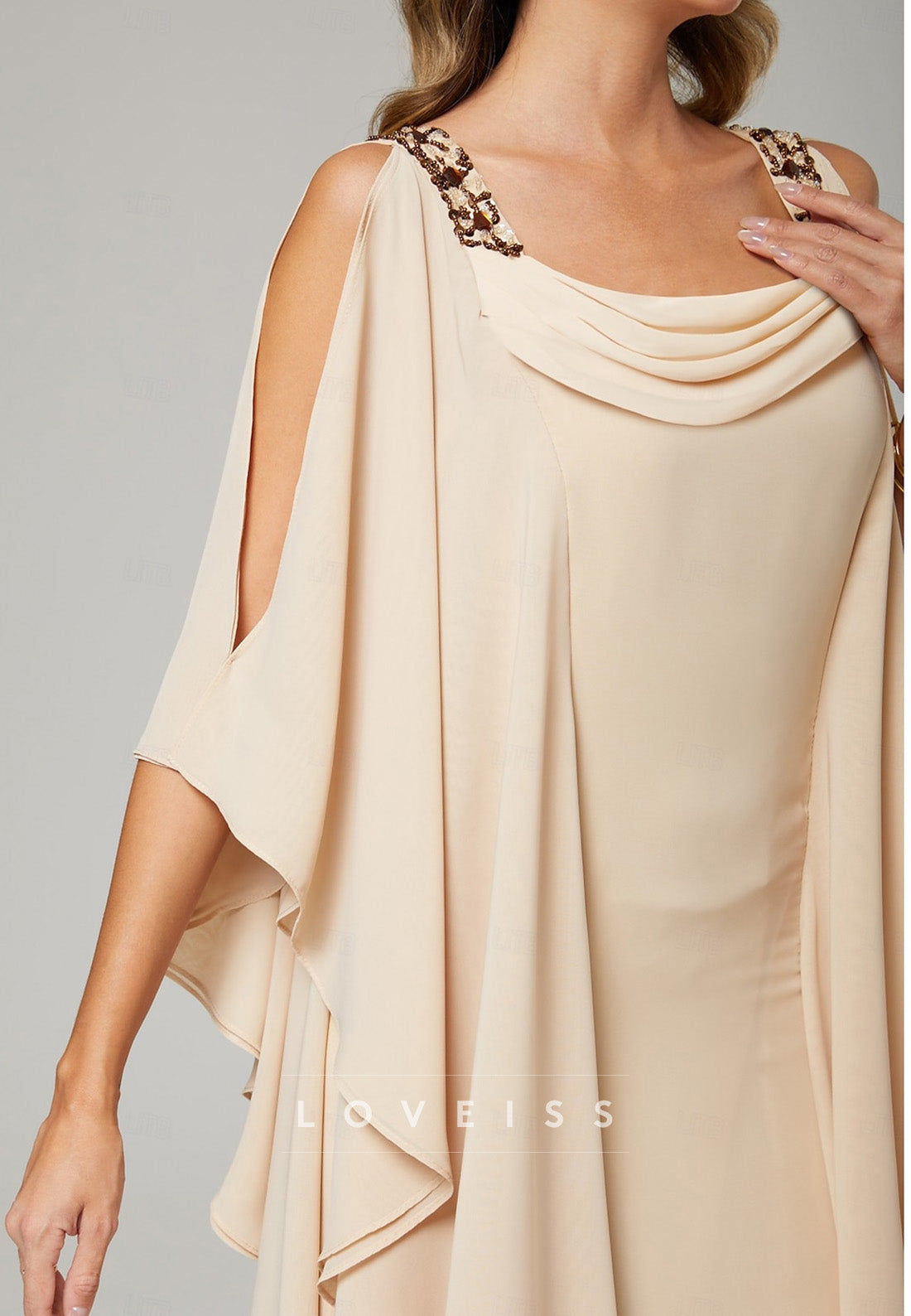 Scoop Straps Ruffled Sheath Mother of Bride Dress