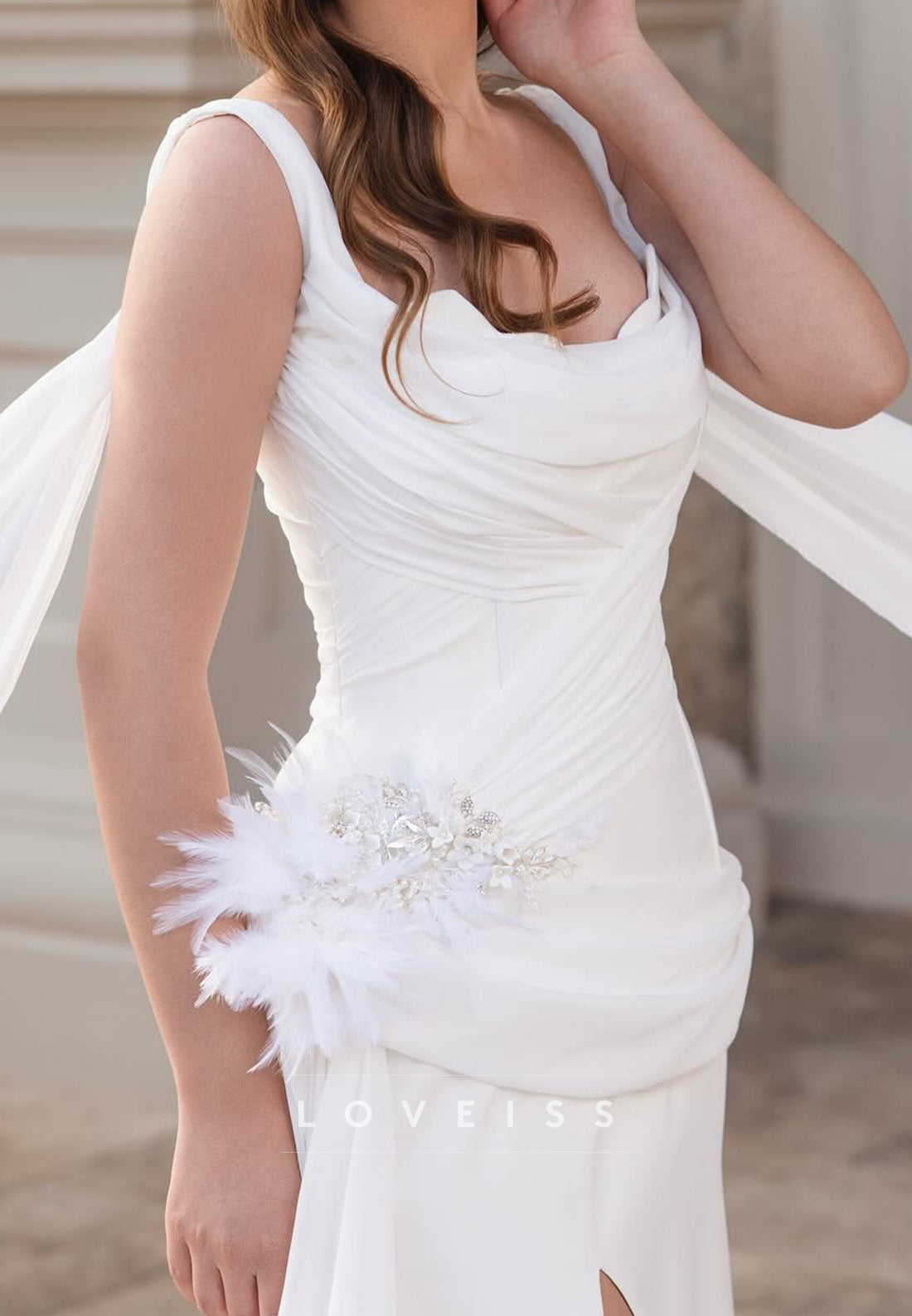 Scoop Straps Side Slit Sheath Beach Wedding Dress