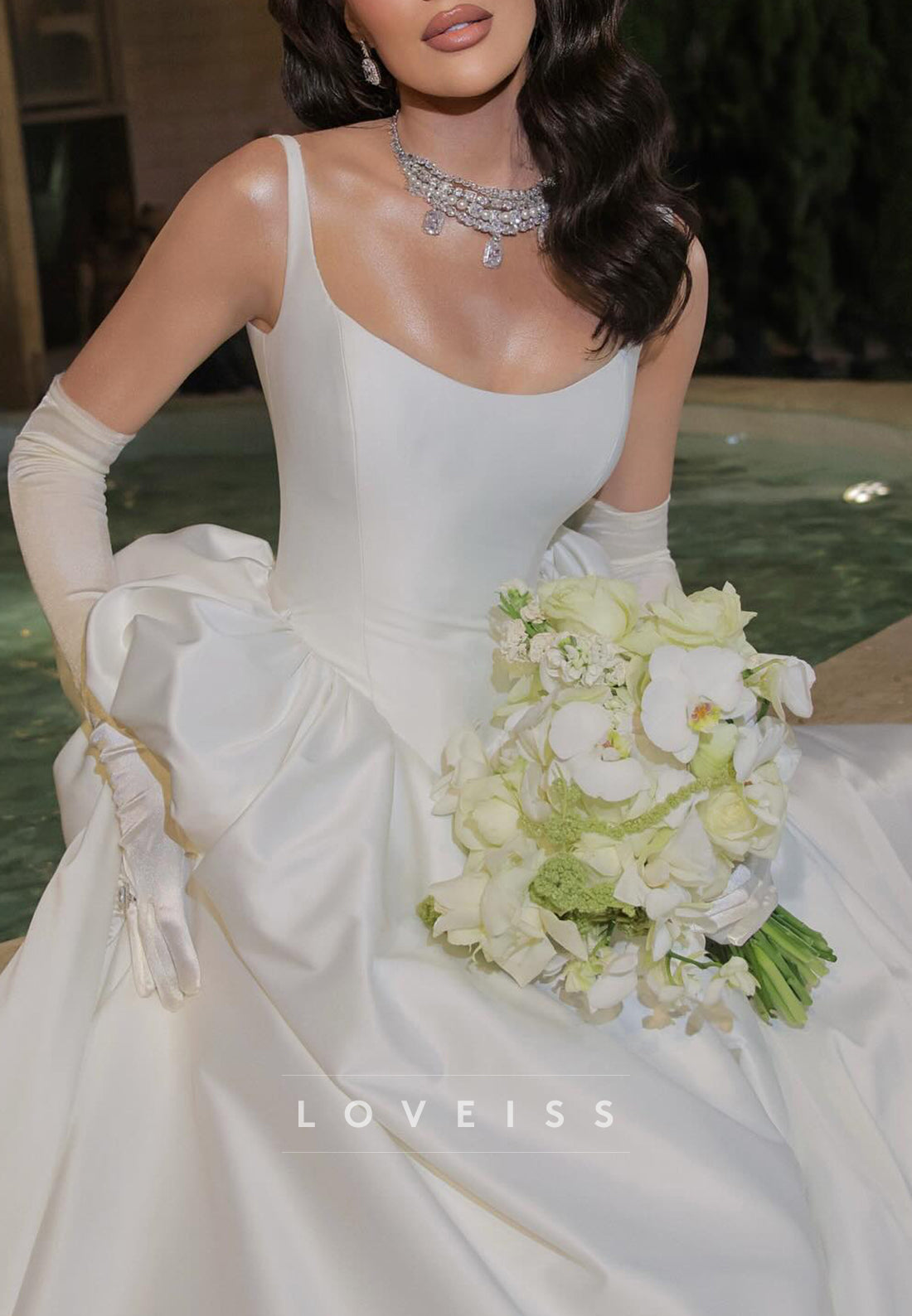Scoop Straps Sleek Corset Satin A-Line Simple Wedding Dress
