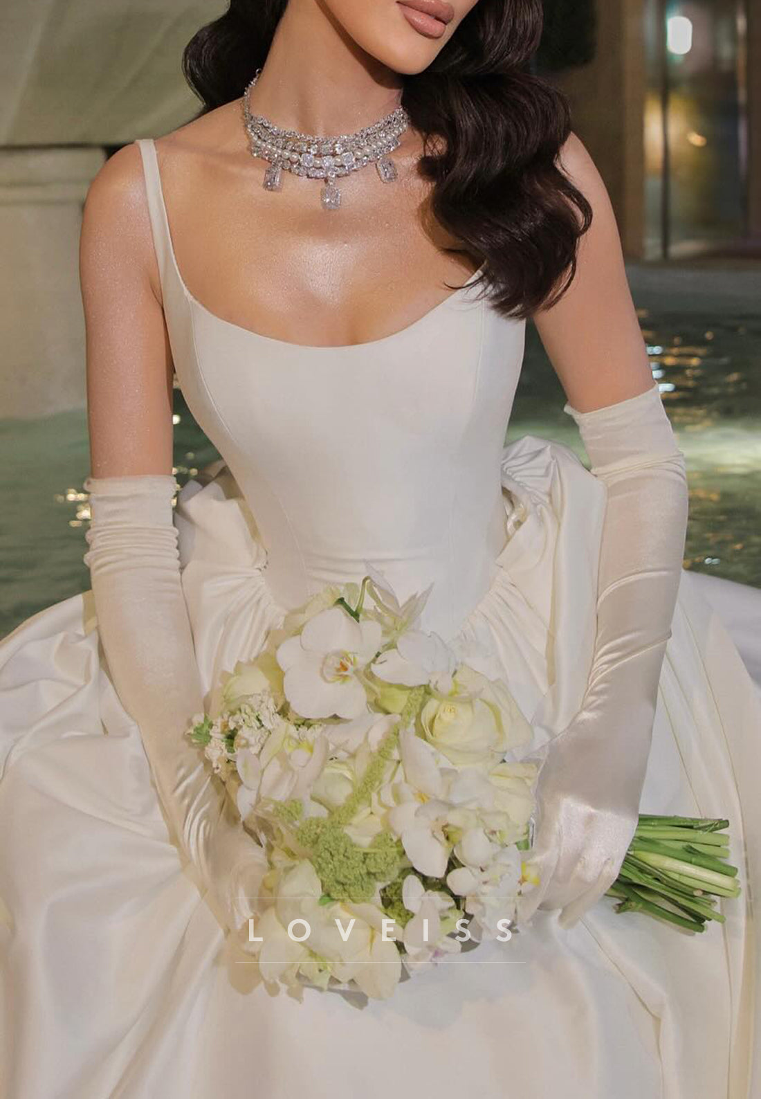 Scoop Straps Sleek Corset Satin A-Line Simple Wedding Dress