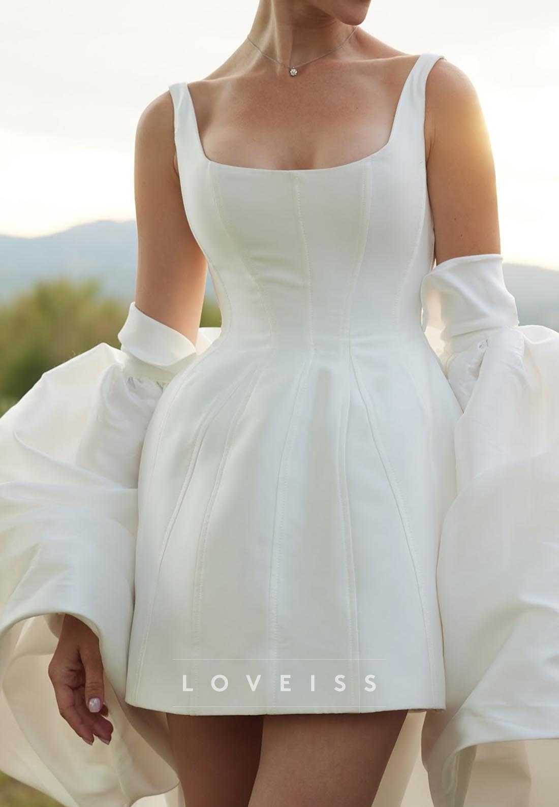 Scoop Straps Sleek Satin Short Wedding Dress
