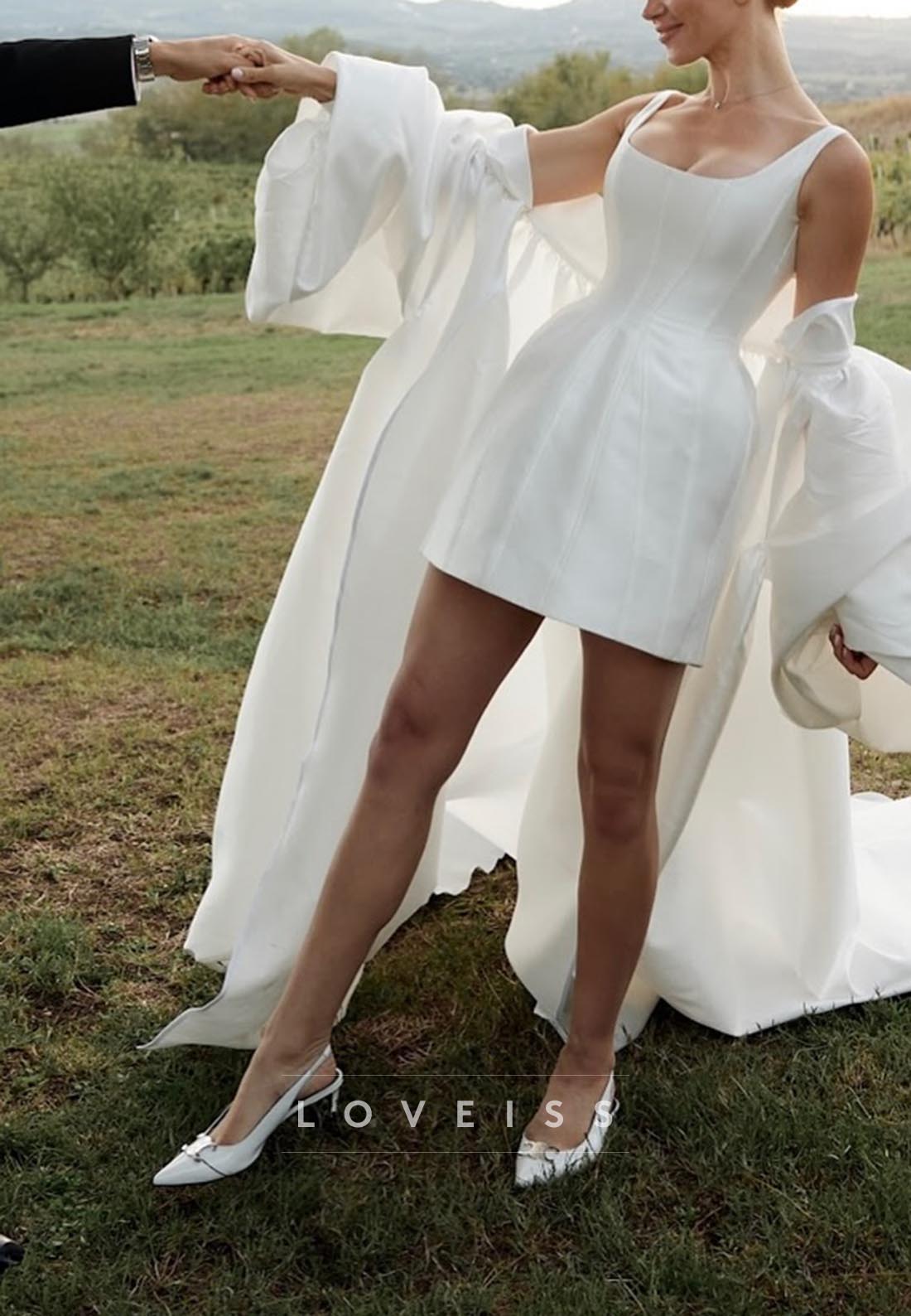 Scoop Straps Sleek Satin Short Wedding Dress