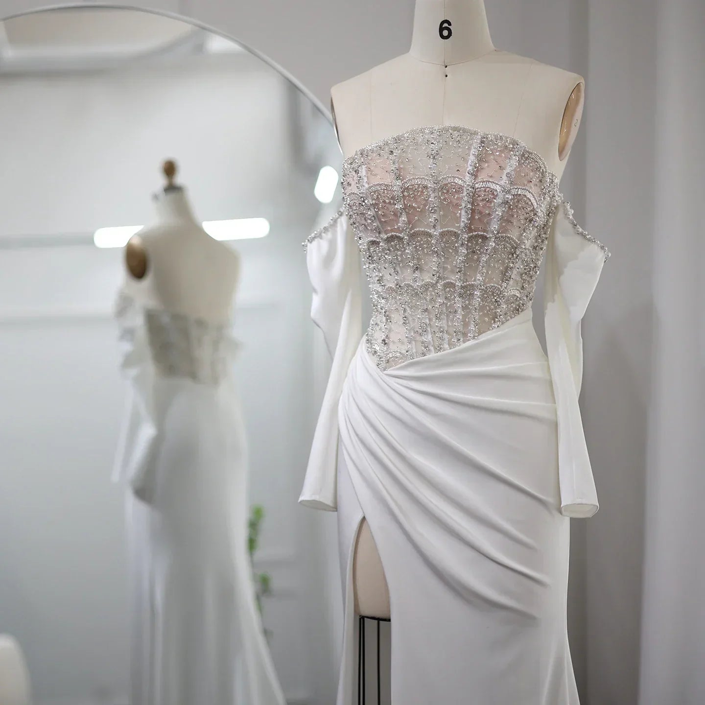 Luxury Mermaid White Evening Dress with High Slit