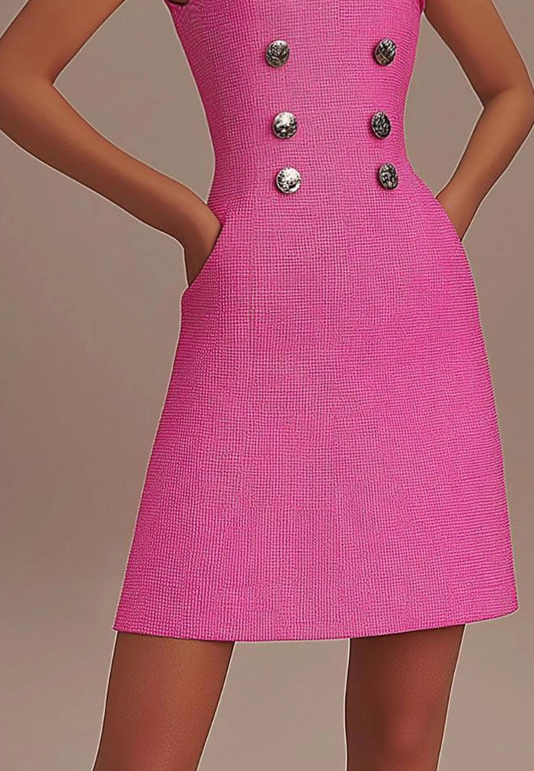 Semi-Formal Work Pink Dress Sleeveless Asymmetrical Neck Pocket Mini Dress