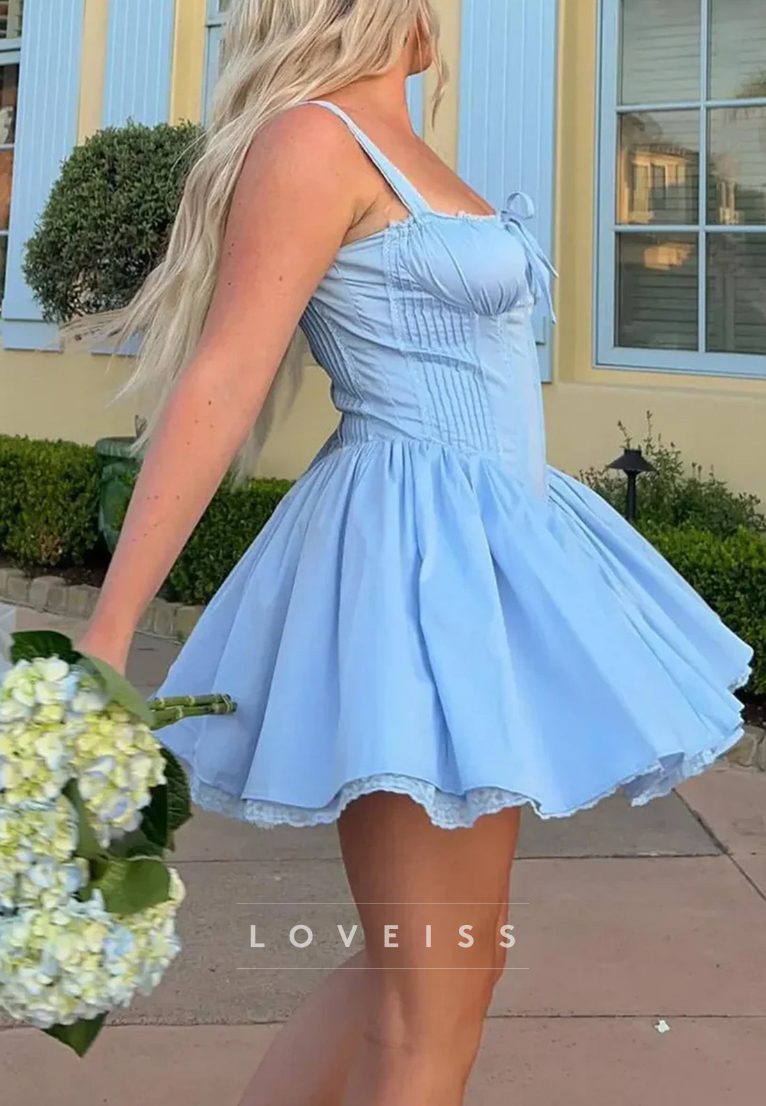 Semi-Sweetheart Straps Pleated A-Line Short Party Homecoming Dress