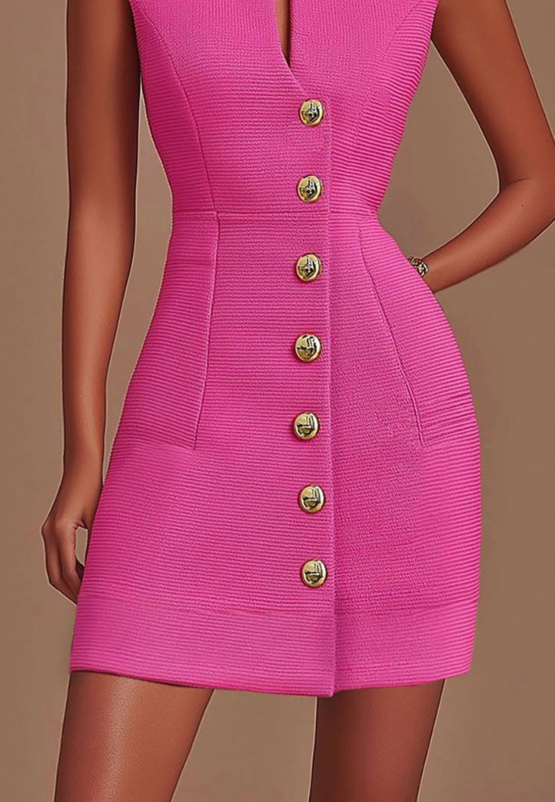 Semi-formal Work Pink Dress Sleeveless V-Neck Mini Dress