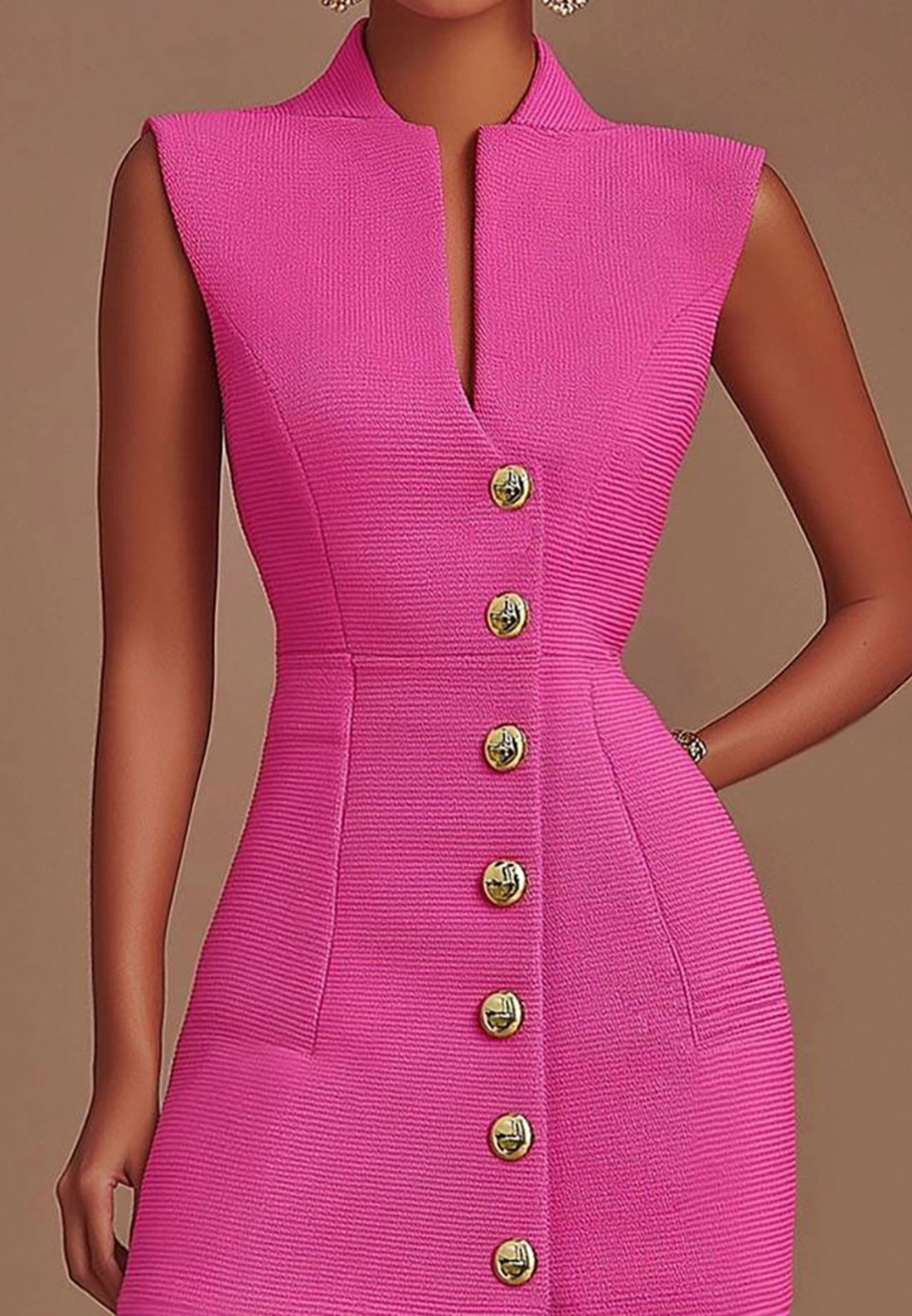 Semi-formal Work Pink Dress Sleeveless V-Neck Mini Dress