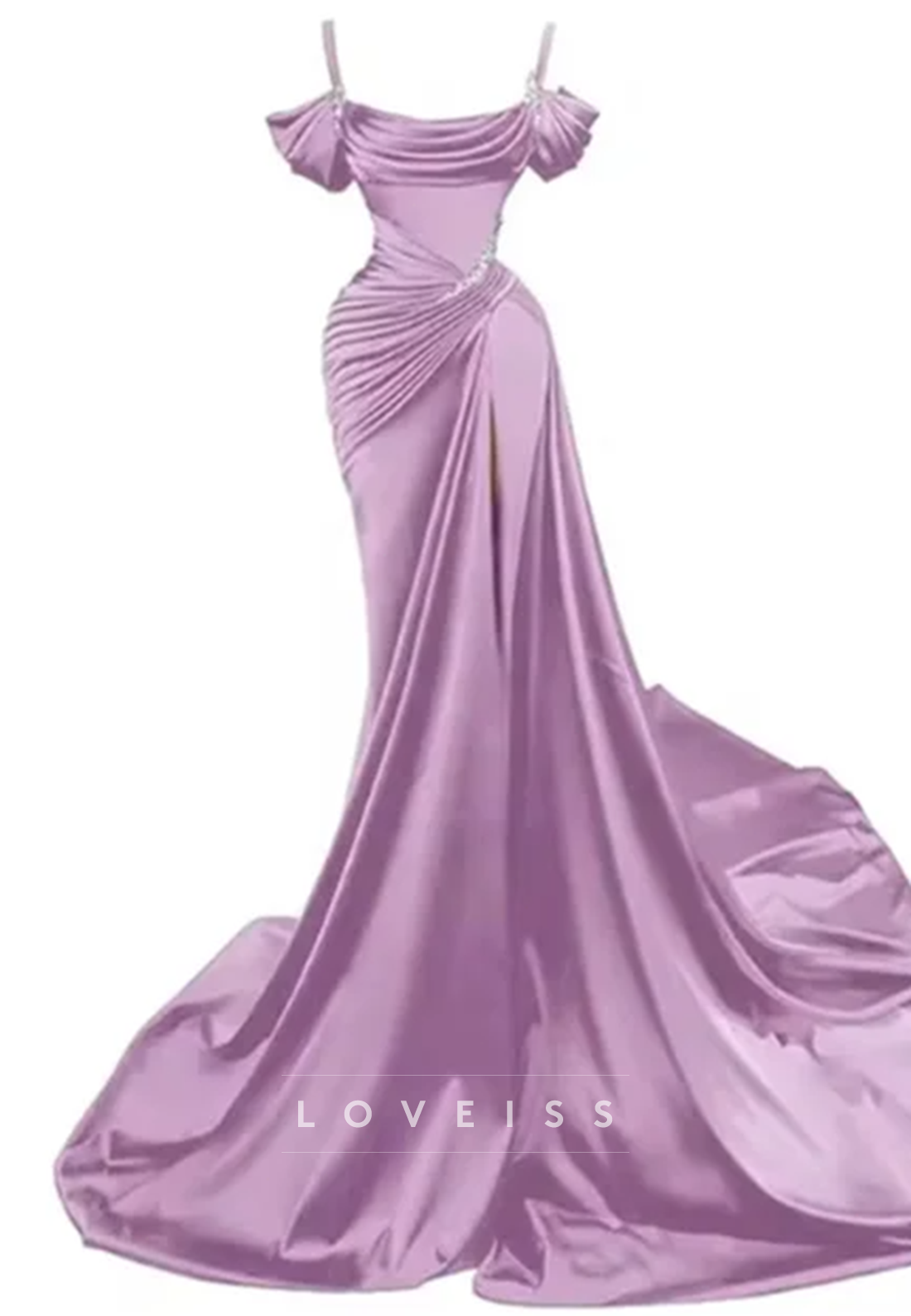 Off-Shoulder Strapless Pleated High Slit Sheath Prom Dress