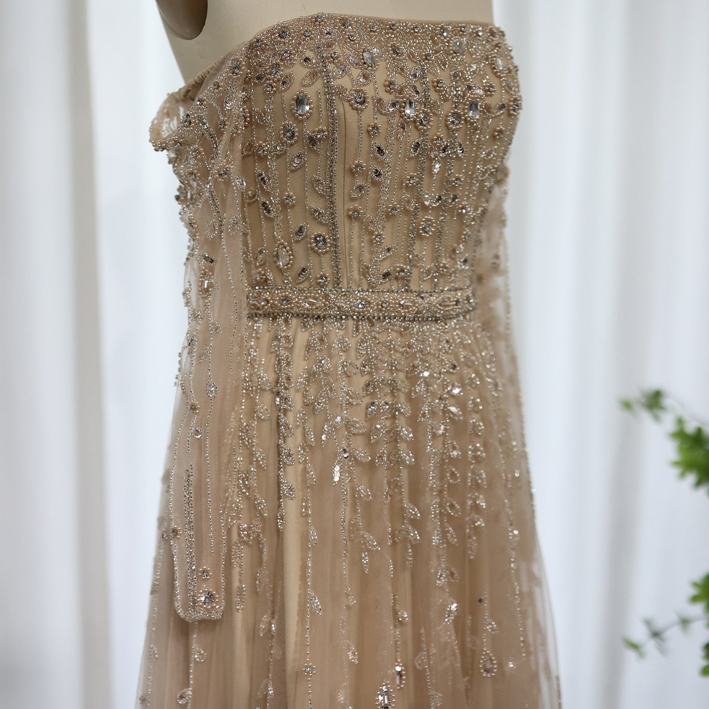 Luxury Nude Off Shoulder Long Sleeves Evening Dress