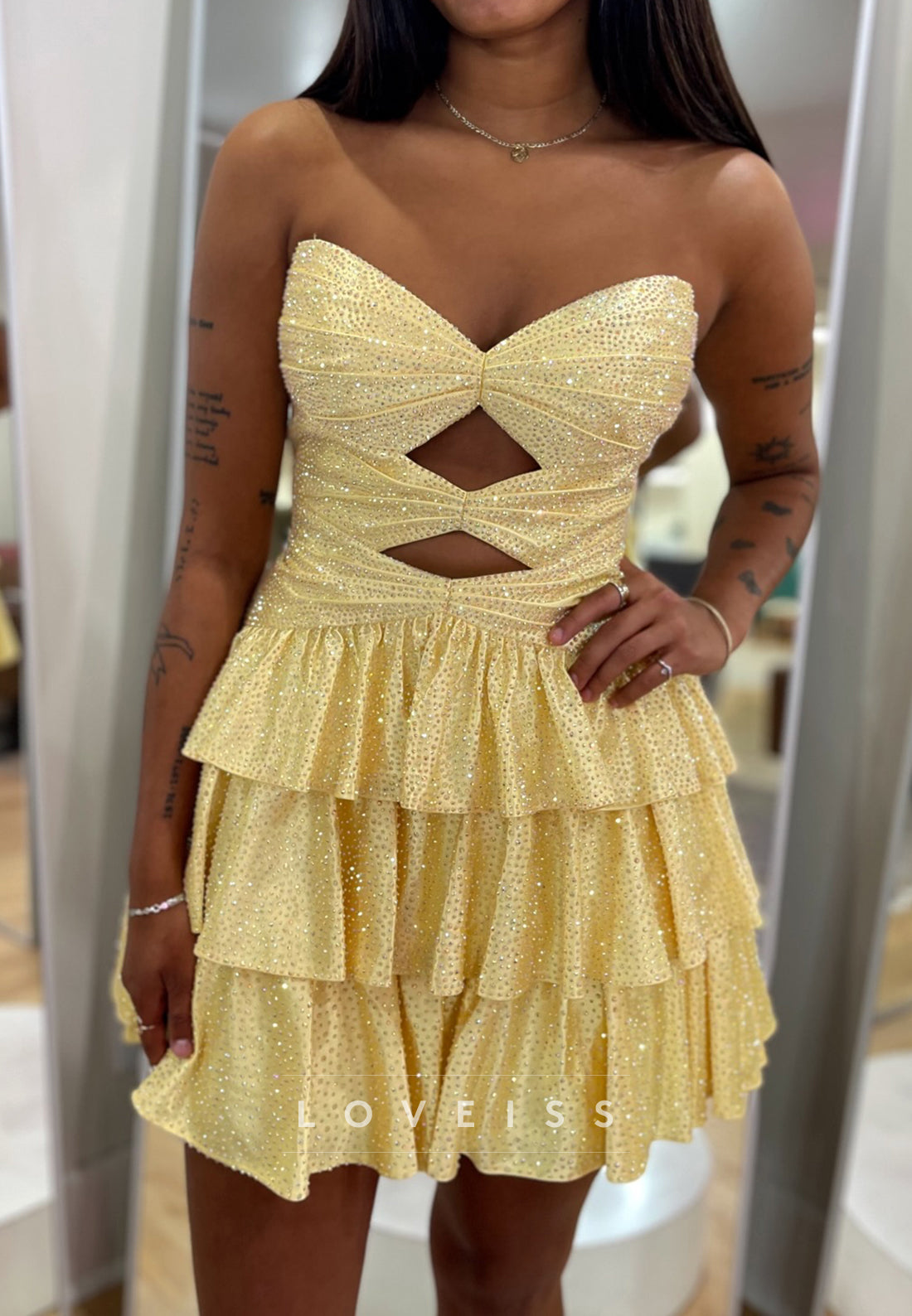 Sparkly Sweetheart Tiered A-Line Party Homecoming Dress