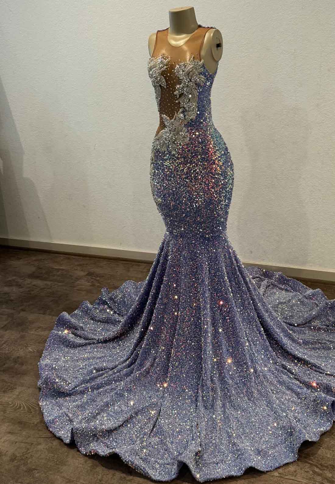 Sparkly V-Neck Sequins Beaded Mermaid Prom Dress for Black Girls Loveiss Sparkly V-Neck Sequins Beaded Mermaid Prom Dress for Black Girls Loveiss