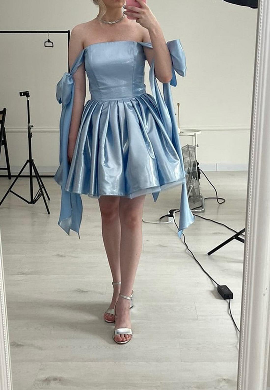 Square Bowknots Pleated A-Line Short Party Dress
