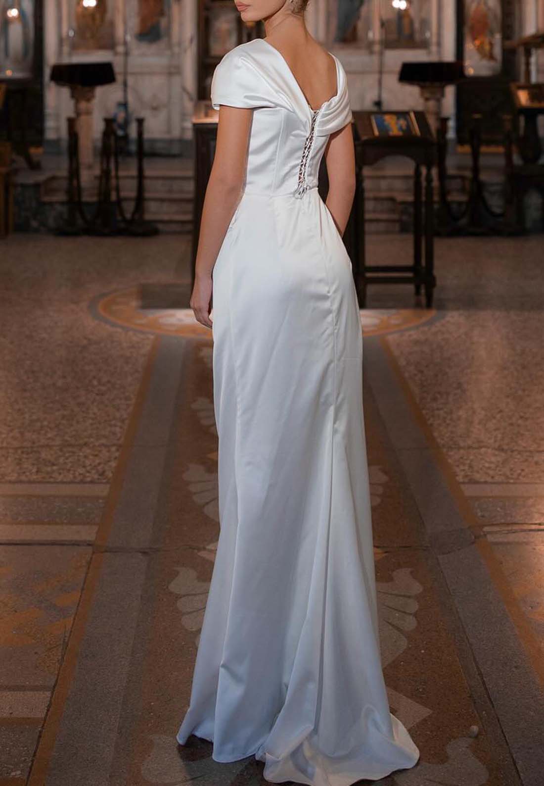 Square Cap Sleeves Sleek Sheath Beach Wedding Dress