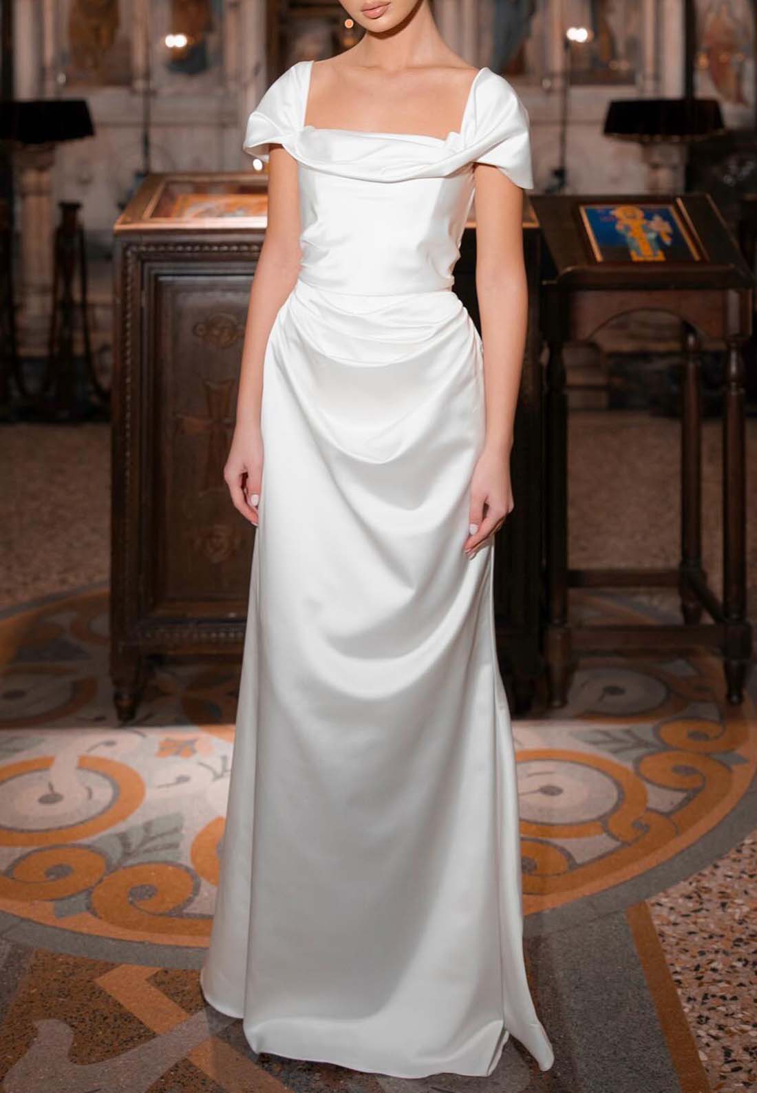 Square Cap Sleeves Sleek Sheath Beach Wedding Dress