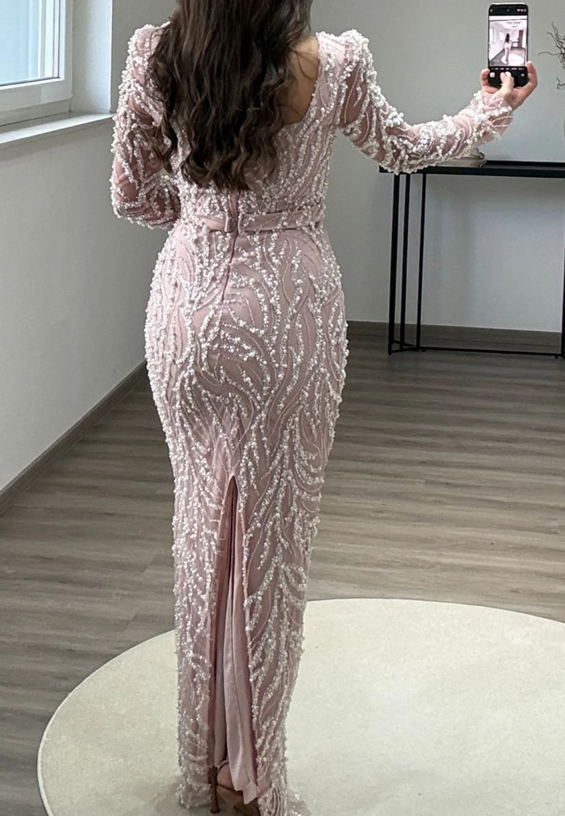 Square Long Sleeves Beaded Emboridery Mermaid Evening Dress