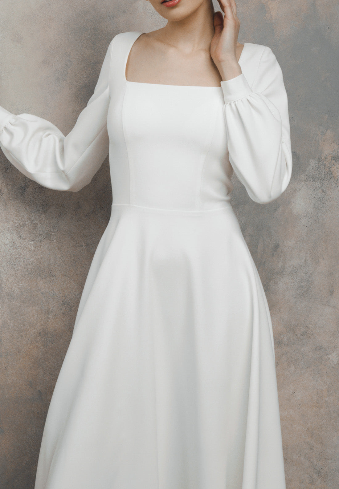 Square Long Sleeves Pleated A-Line Beach Wedding Dress