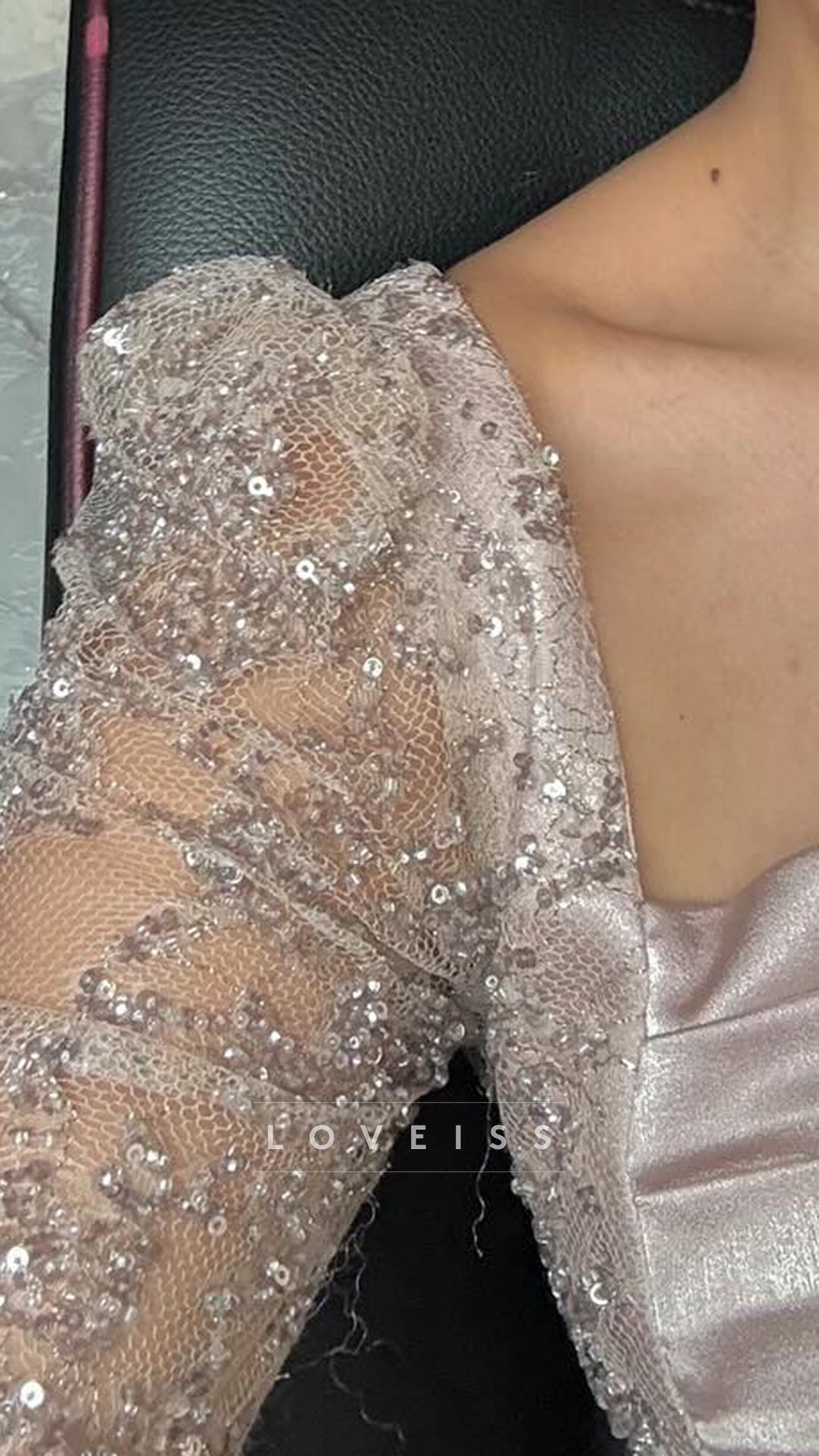 Square Long Sleeves Sequins Appliques Sheath Wedding Guest Dress