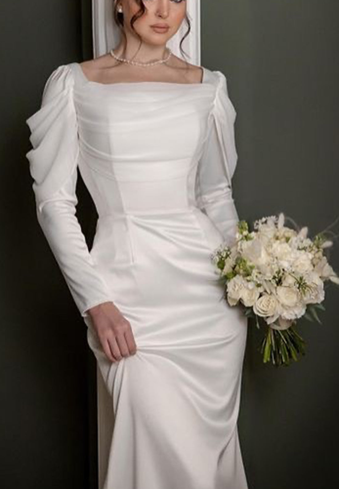 Square Long Sleeves Sleek Mermaid Classic Wedding Dress