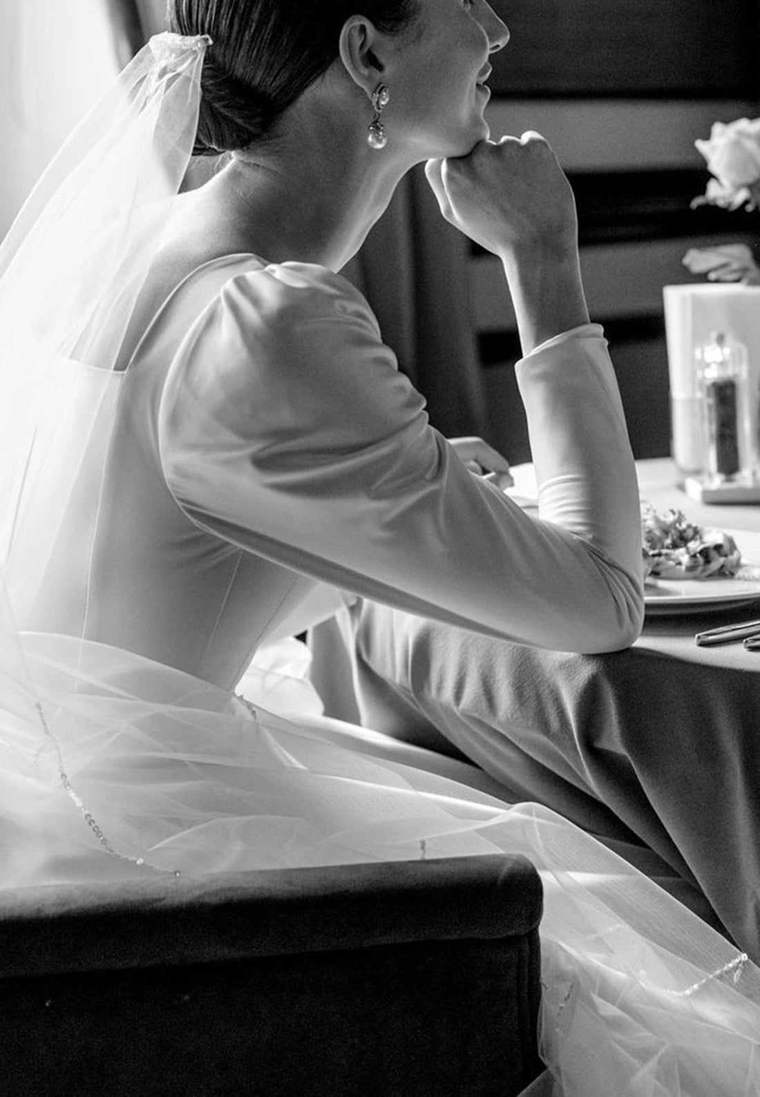 Square Long Sleeves Sleek Pleated A-Line Classic Wedding Dress