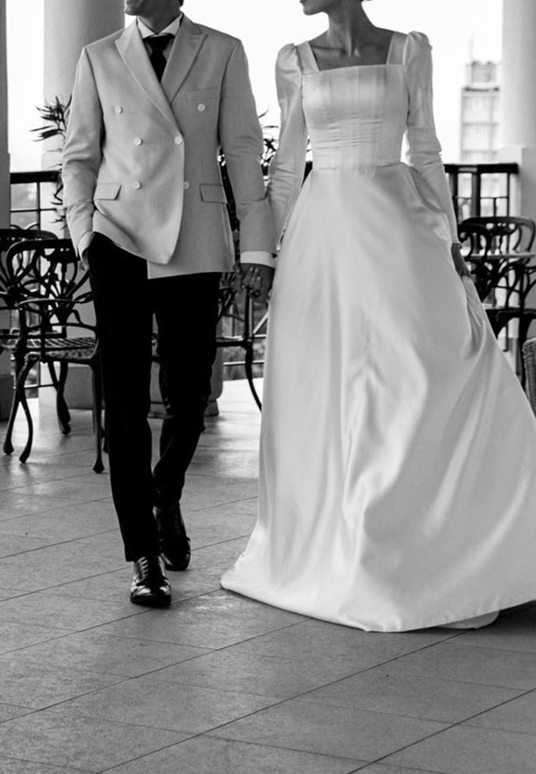 Square Long Sleeves Sleek Pleated A-Line Classic Wedding Dress
