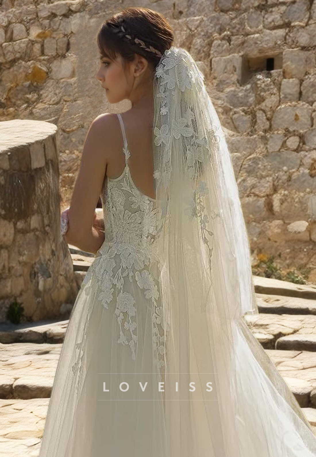 Square Sleeveless Appliques Tulle A-Line Beach Wedding Dress