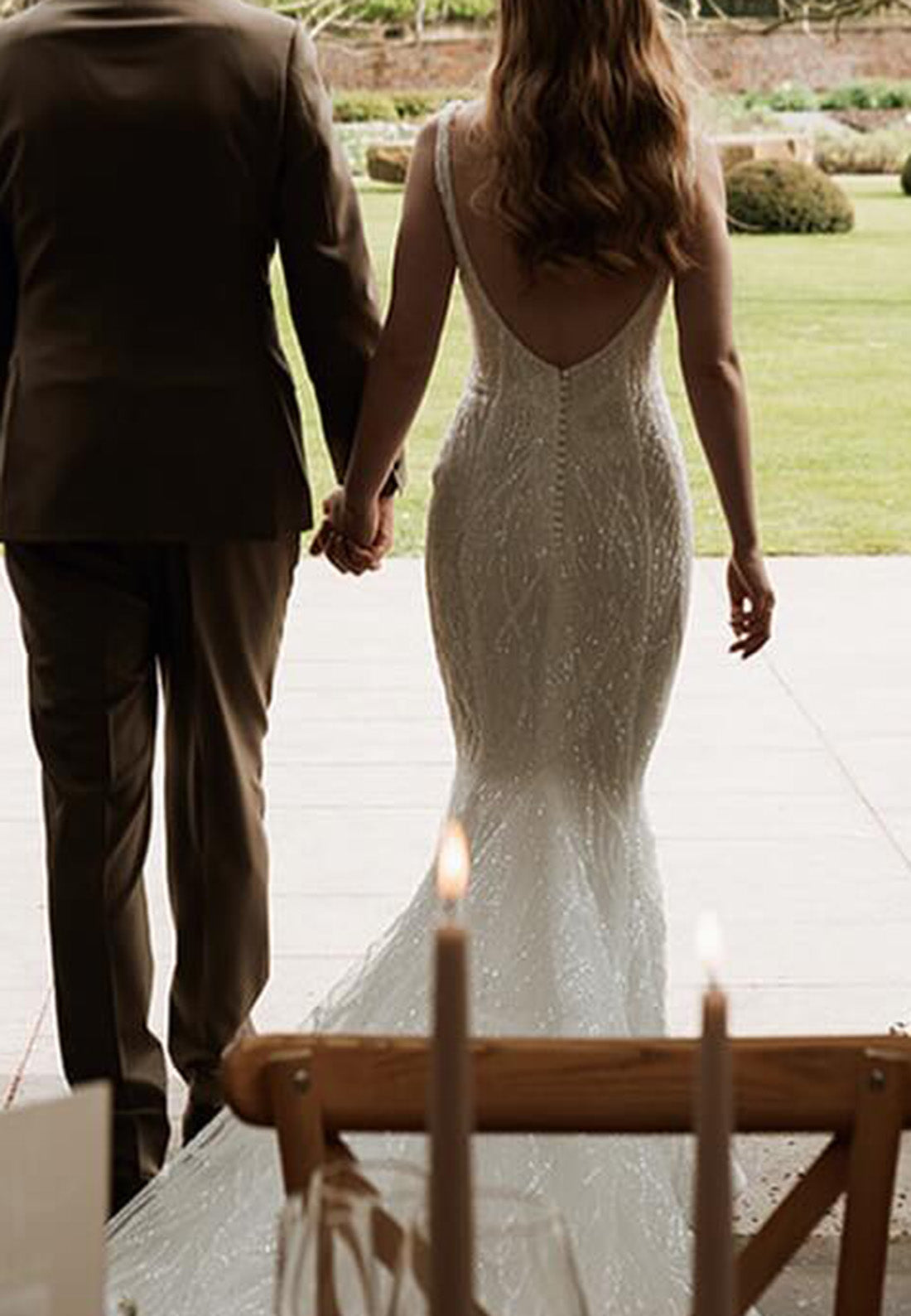 Square Sleeveless Beaded Embroidery Sparkly Mermaid Wedding Dress