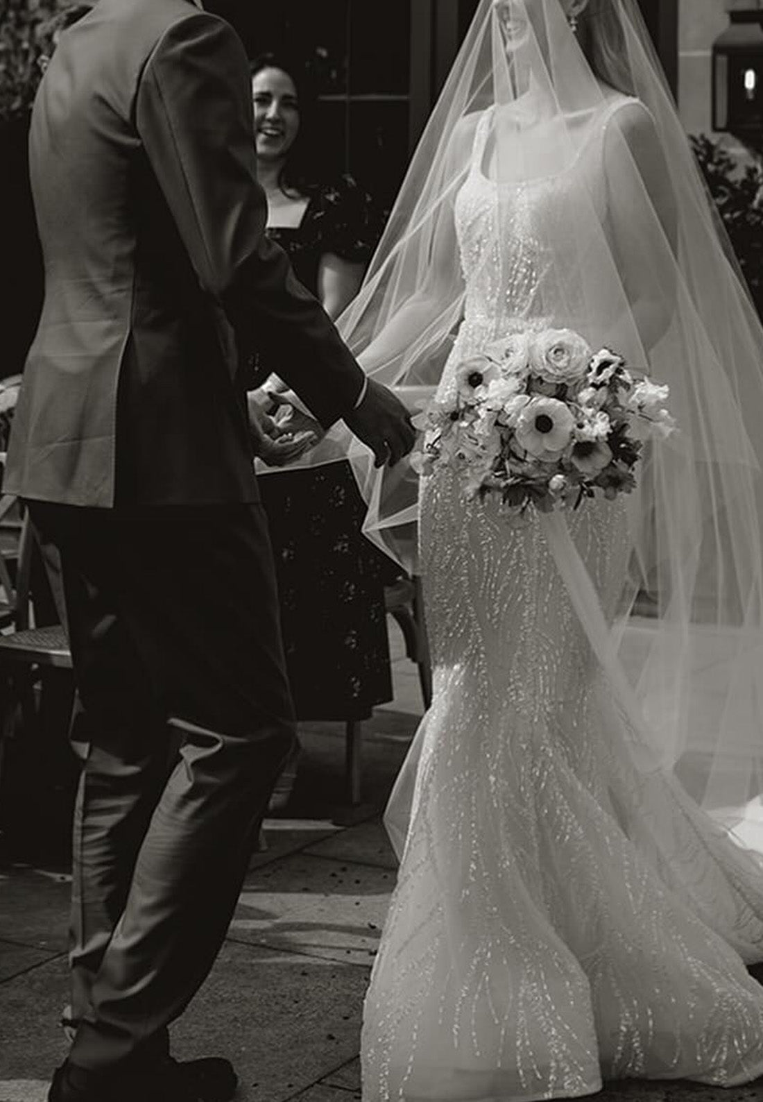 Square Sleeveless Beaded Embroidery Sparkly Mermaid Wedding Dress
