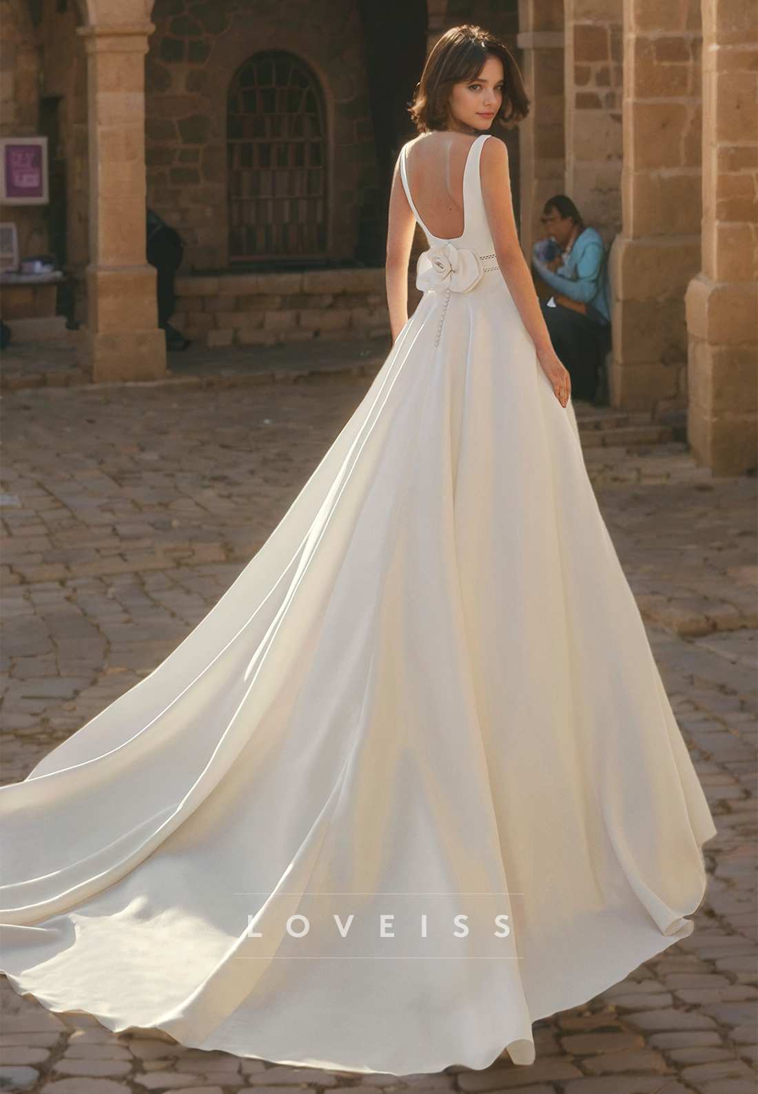 Square Sleeveless Pleated Satin A-Line Wedding Dress