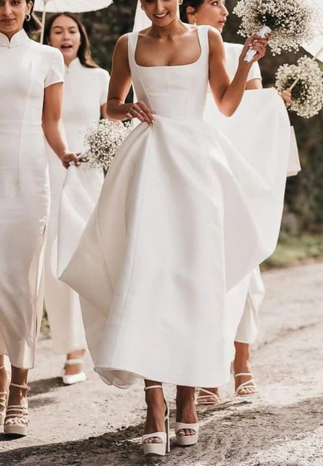 a line plain dress Simple Long Sleeves A-Line Floor Length Bridal Gown MakerryBridal